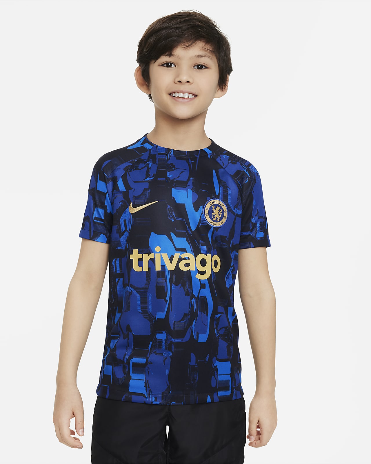 Chelsea FC Academy Pro Nike Dri-FIT Pre-Match-fodboldtrøje til større børn