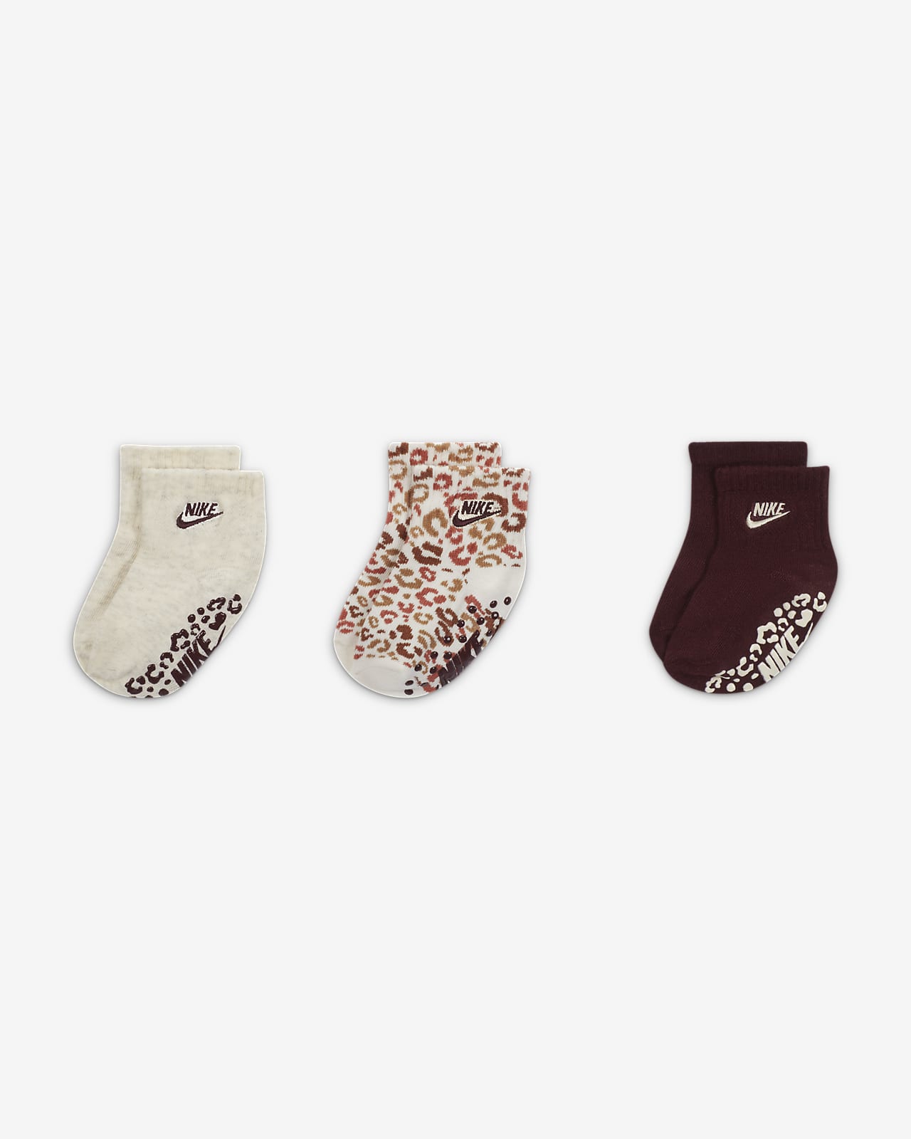 Nike Leopard Gripper Socks Box Set (3 Pairs) Baby (12-24M)/Toddler Socks
