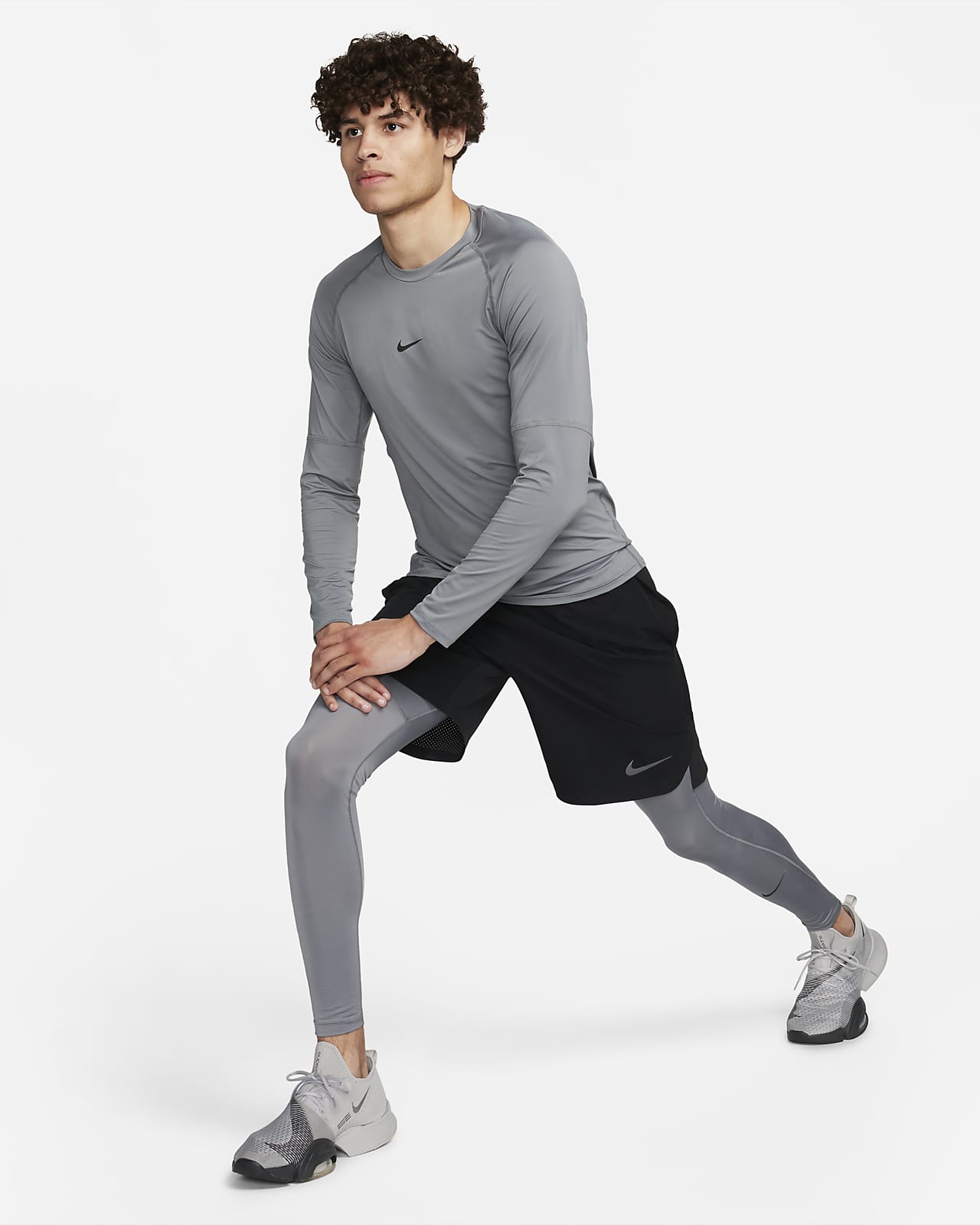 Nike Pro Long Shorts Black/White Dri Fit Workout Gym Men's