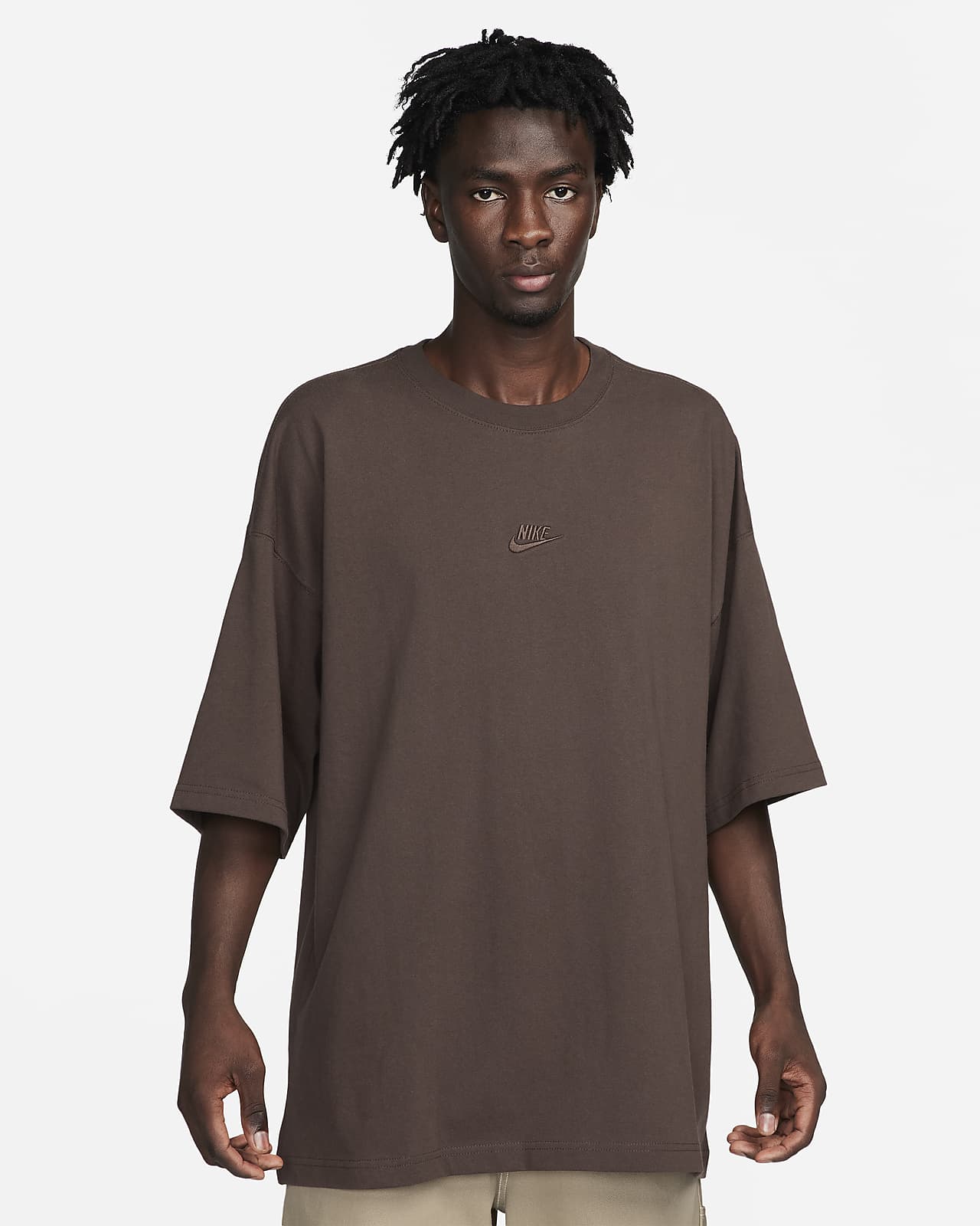 Nike Men's Sportswear Premium Essentials Oversized T-Shirt -Brown, Size: Large, Cotton