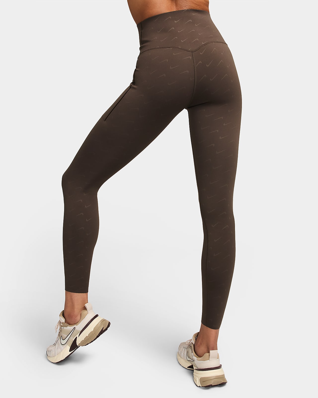 NIKE Womens Brown Moisture Wicking Pocketed Fitted Cropped Drawstring  Printed Active Wear High Waist Leggings XS 