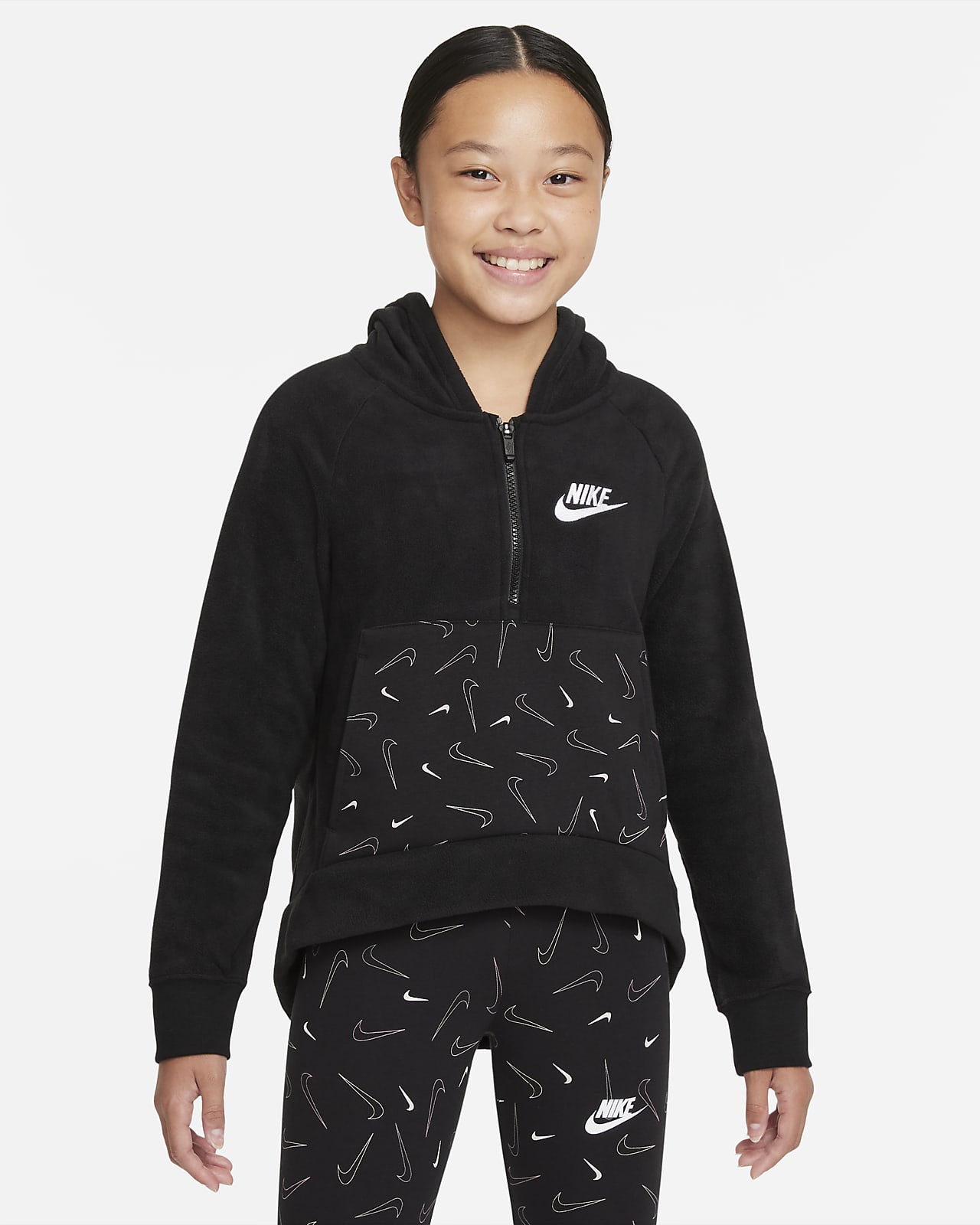 Hoodie de inverno com fecho até meio Nike Sportswear Club Júnior (Rapariga)