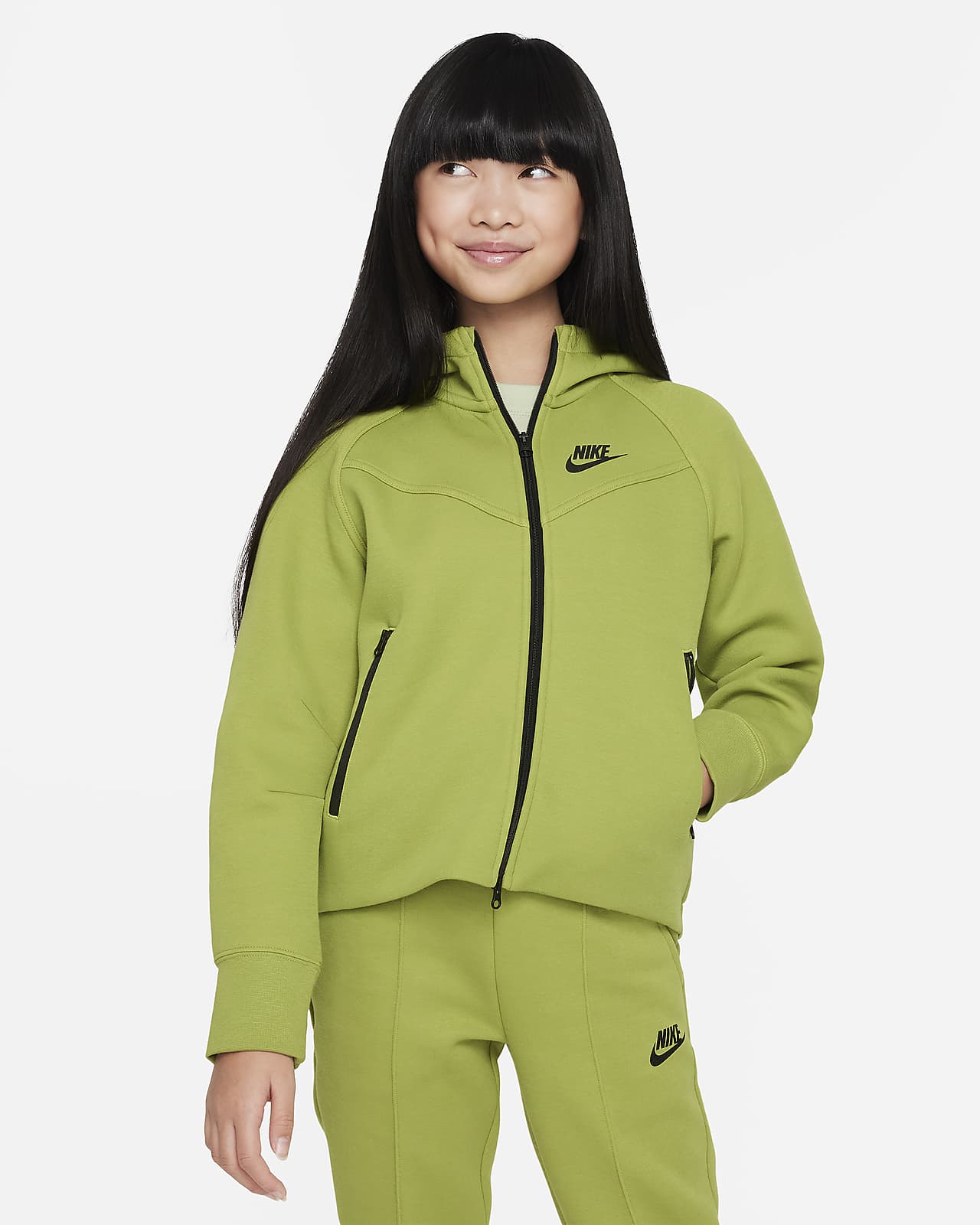 Sudadera con gorro de cierre completo para niñas talla grande Nike Sportswear Tech Fleece