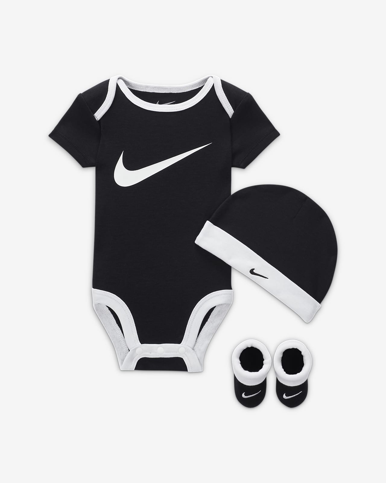 Nike Baby (0-6M) Bodysuit, Hat Box Set. Booties and