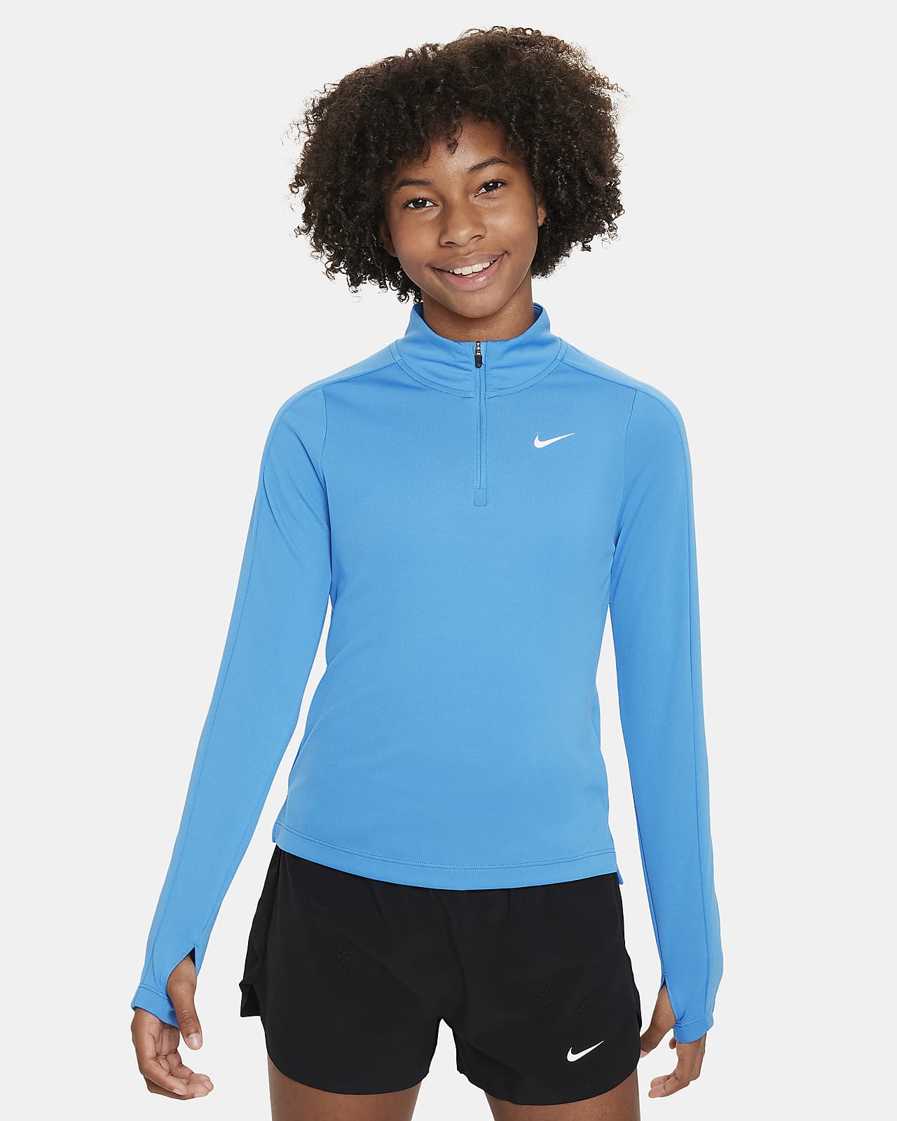 Langærmet Nike Dri-FIT-trøje med 1/2 lynlås til større børn (piger)
