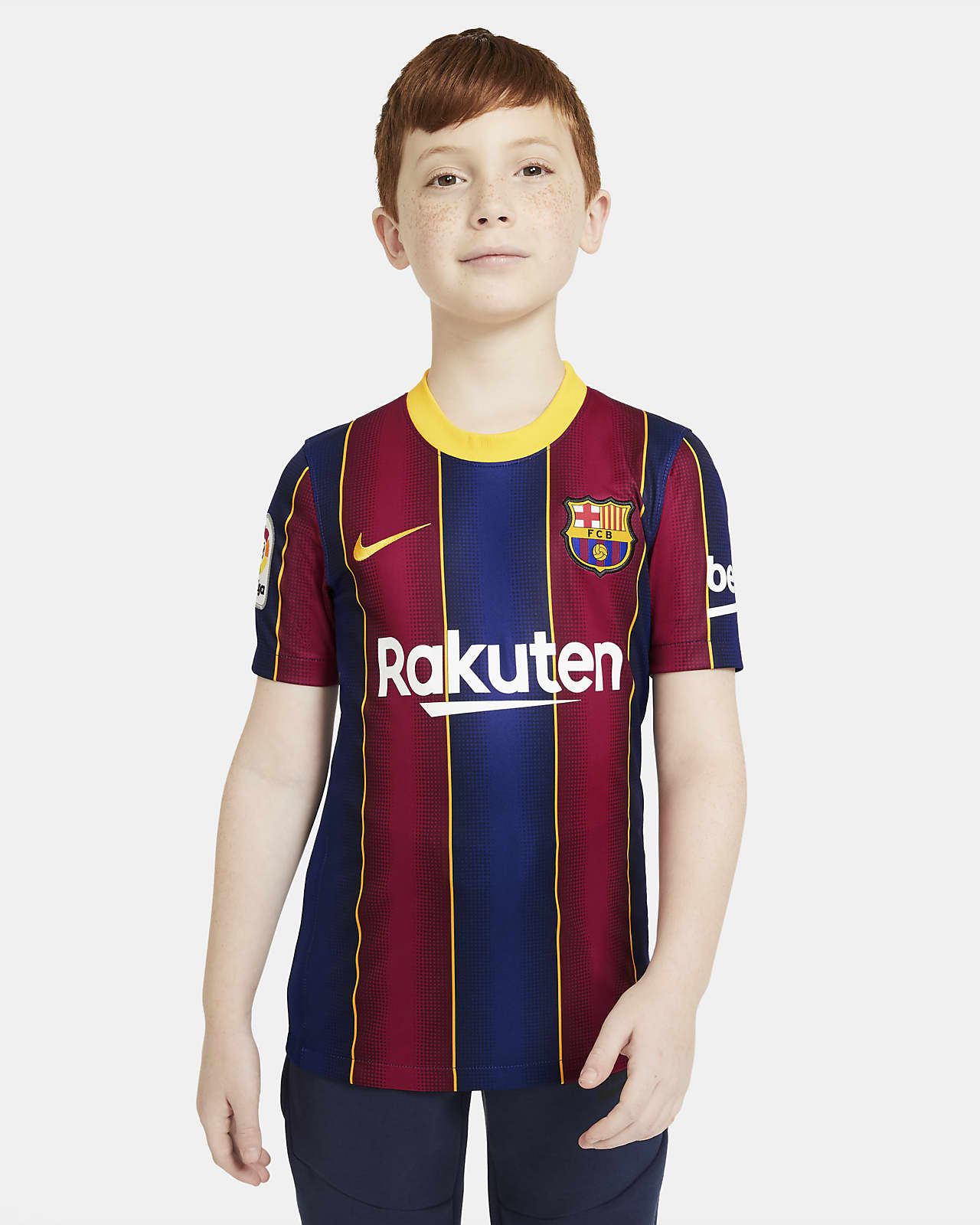 reporte cápsula excursionismo Camiseta de fútbol de local para niños talla grande Stadium FC Barcelona  2020/21. Nike.com