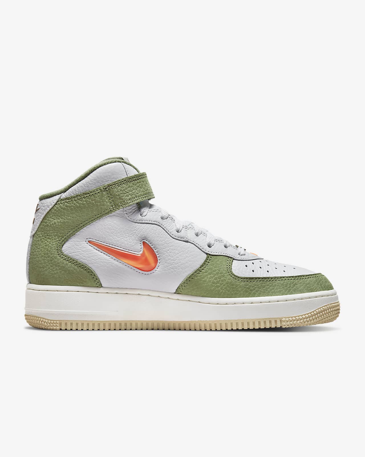 Nike Air Force 1 Mid QS 10.5 / White/Total Orange-Oil Green