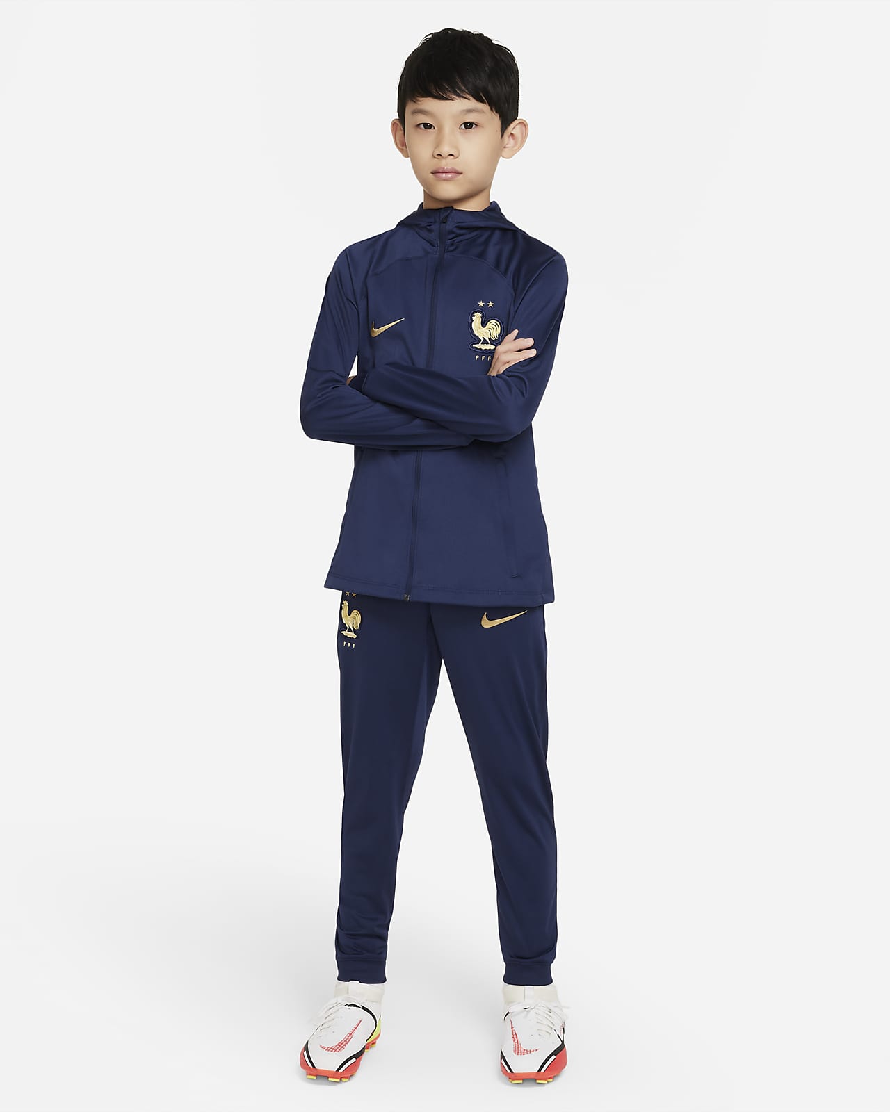 FFF Strike Nike Dri-FIT fotballtracksuit med hette til store barn