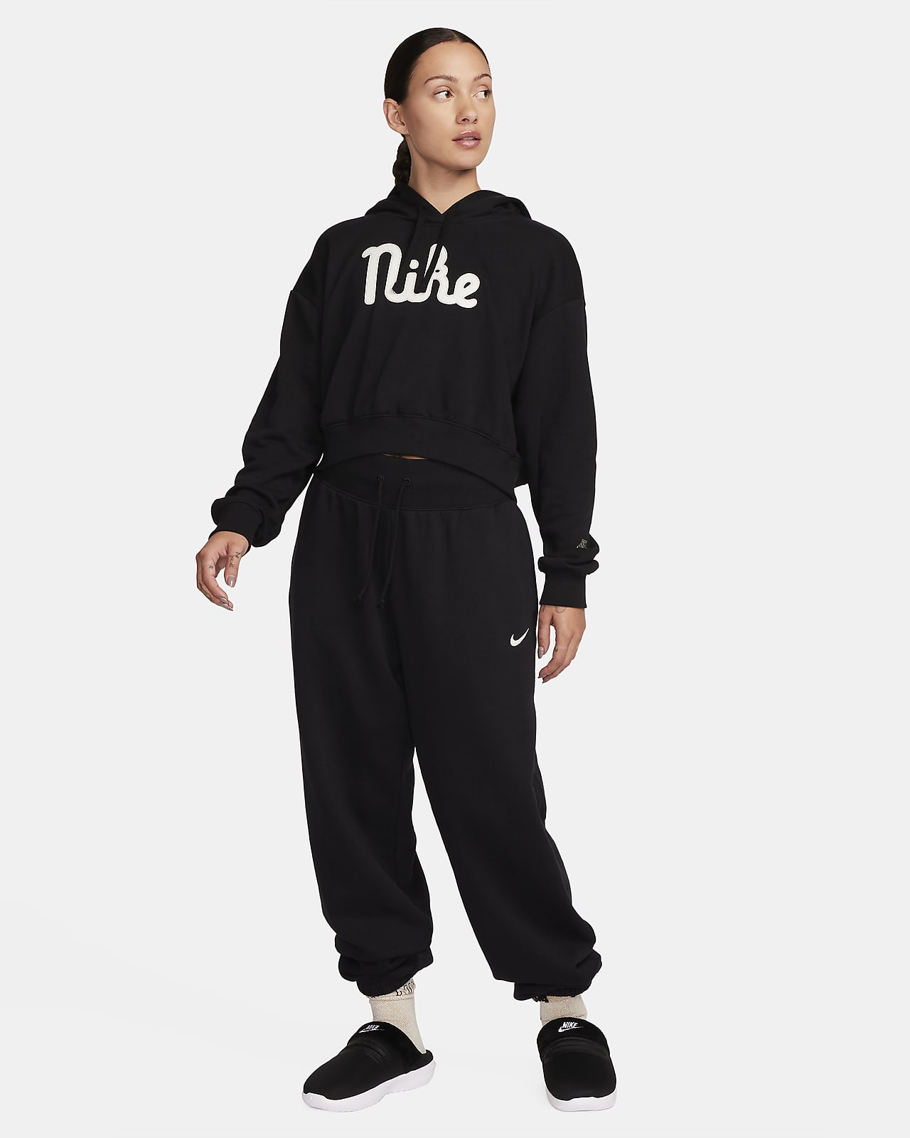 Nike Women's Sportswear Essential Cropped Hoodie (XS, Black/White