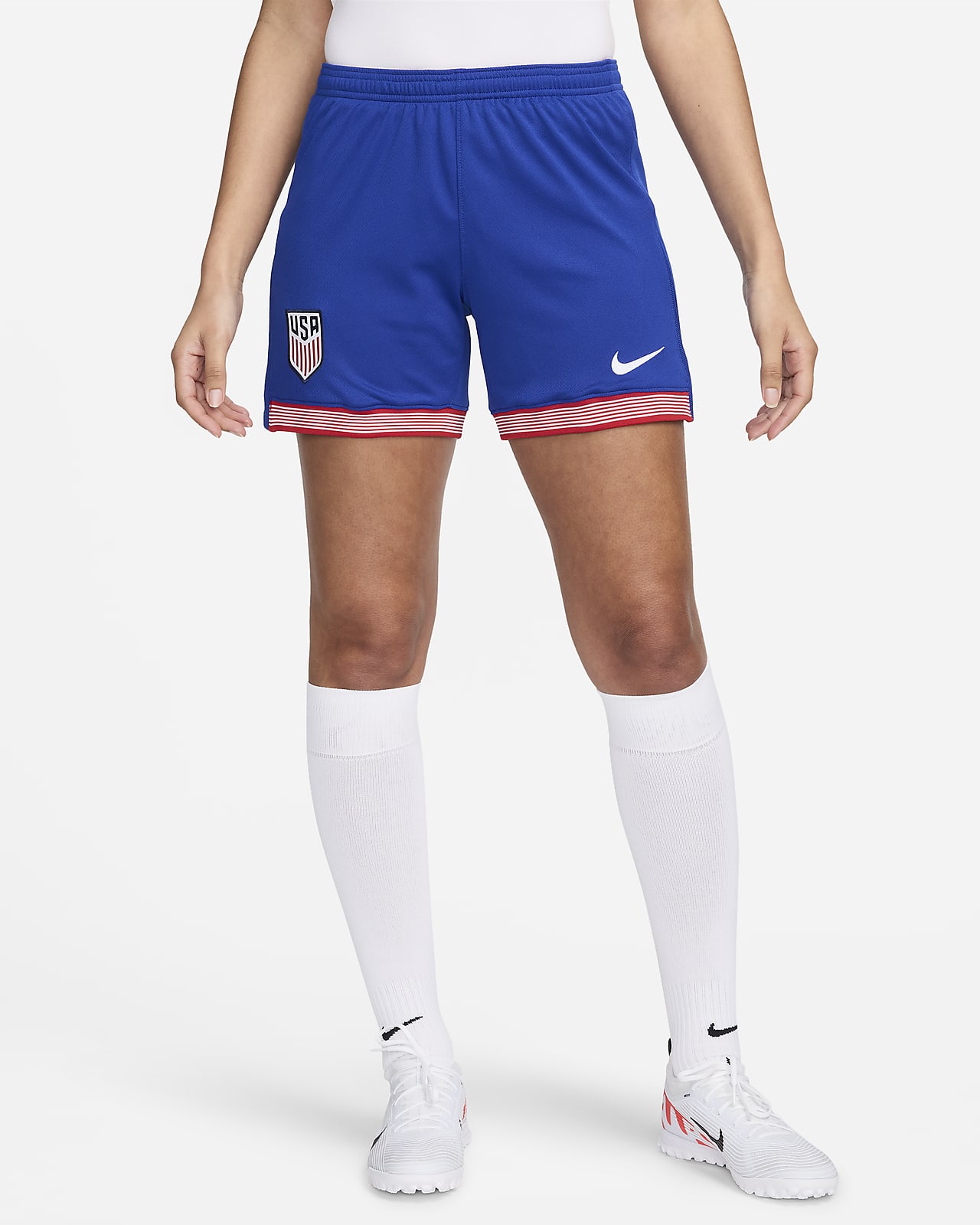 Shorts de fútbol Nike Dri-FIT Replica para mujer de la selección nacional de fútbol masculino de Estados Unidos local 2024 Stadium