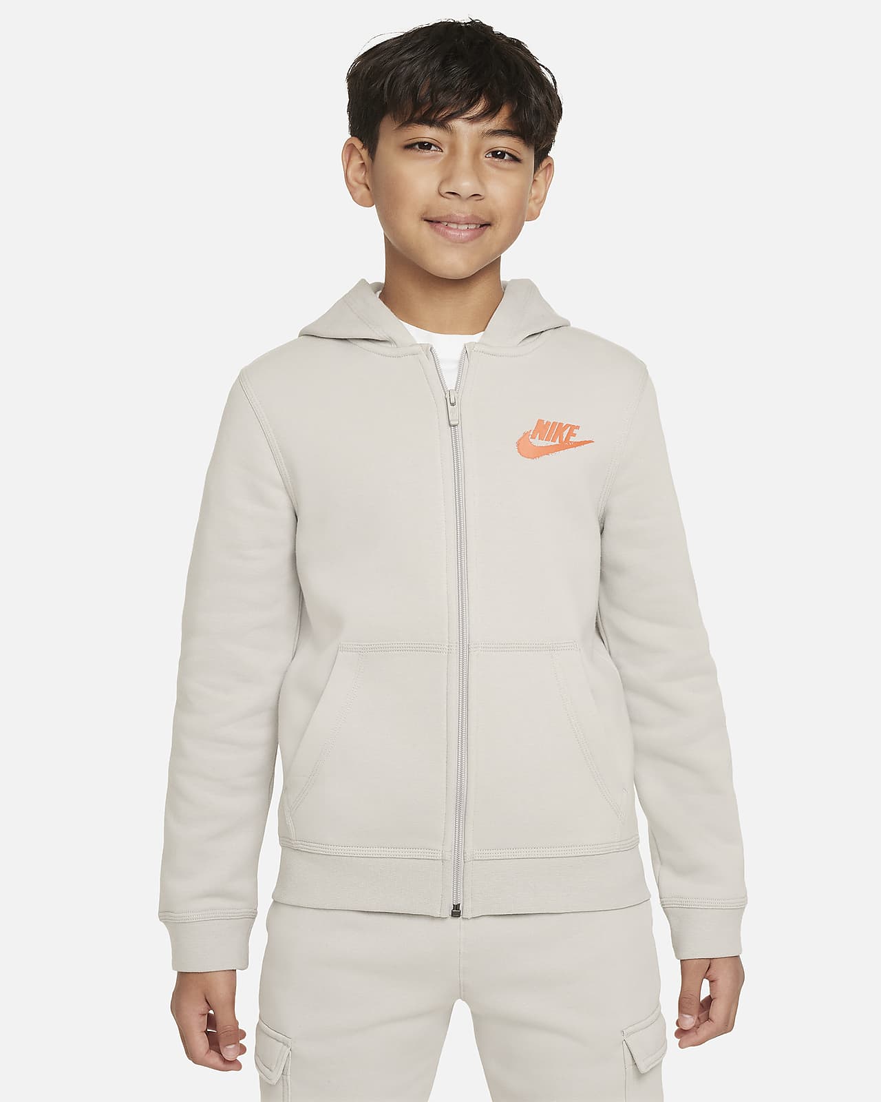 Hoodie de lã cardada com fecho completo e grafismo Nike Sportswear Júnior (Rapaz)