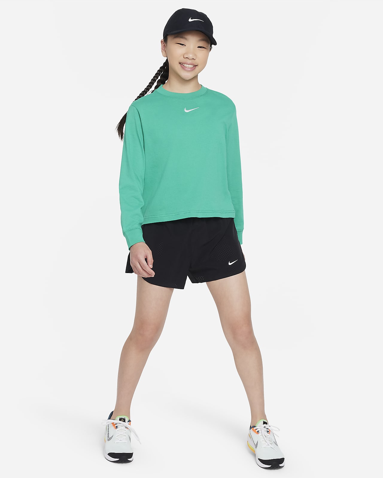 Big Kids\' Long-Sleeve Essential Nike Sportswear (Girls\') T-Shirt.