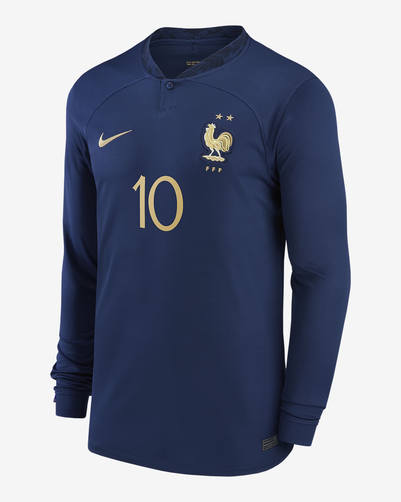 France National Team 2022/23 Stadium Home (Kylian Mbappe) Men's Nike Dri-FIT Long-Sleeve Soccer Jersey