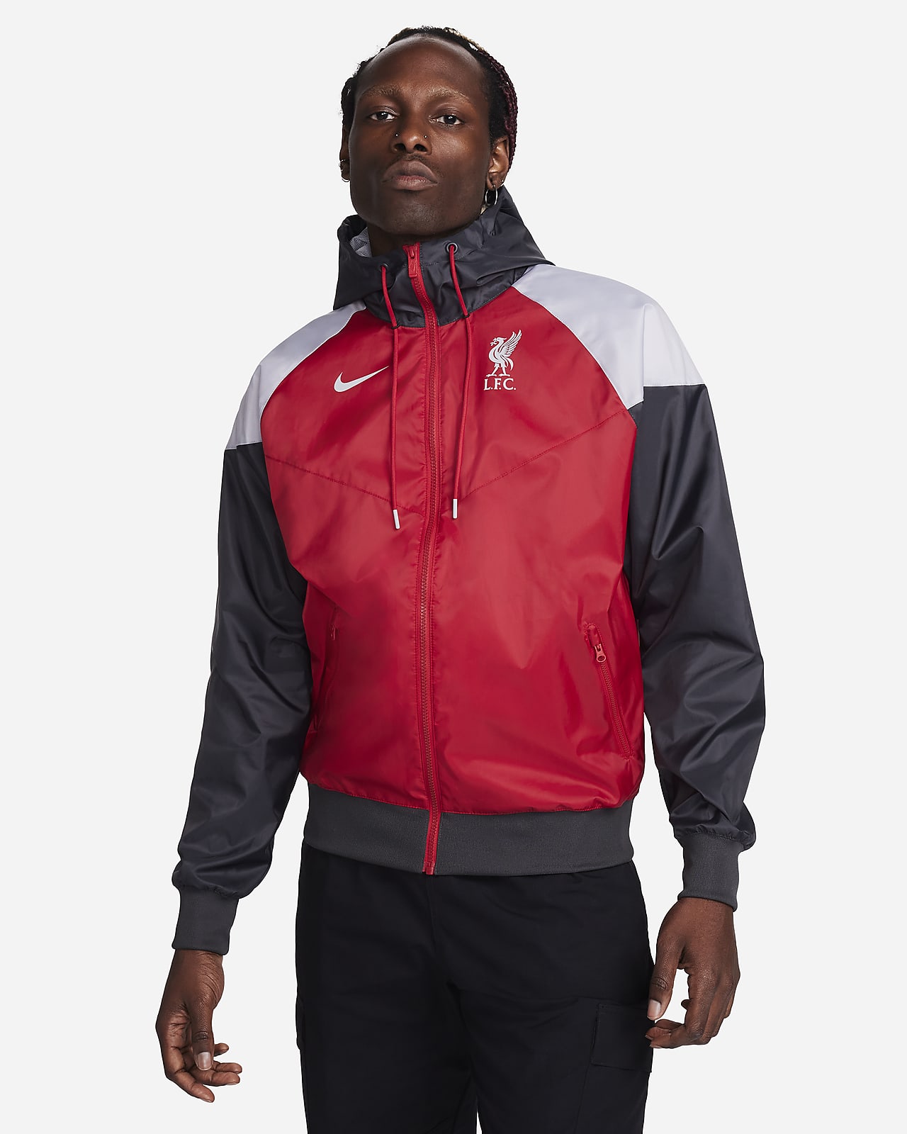 Pánská tkaná fotbalová bunda Nike Liverpool FC Sport Essentials Windrunner s kapucí