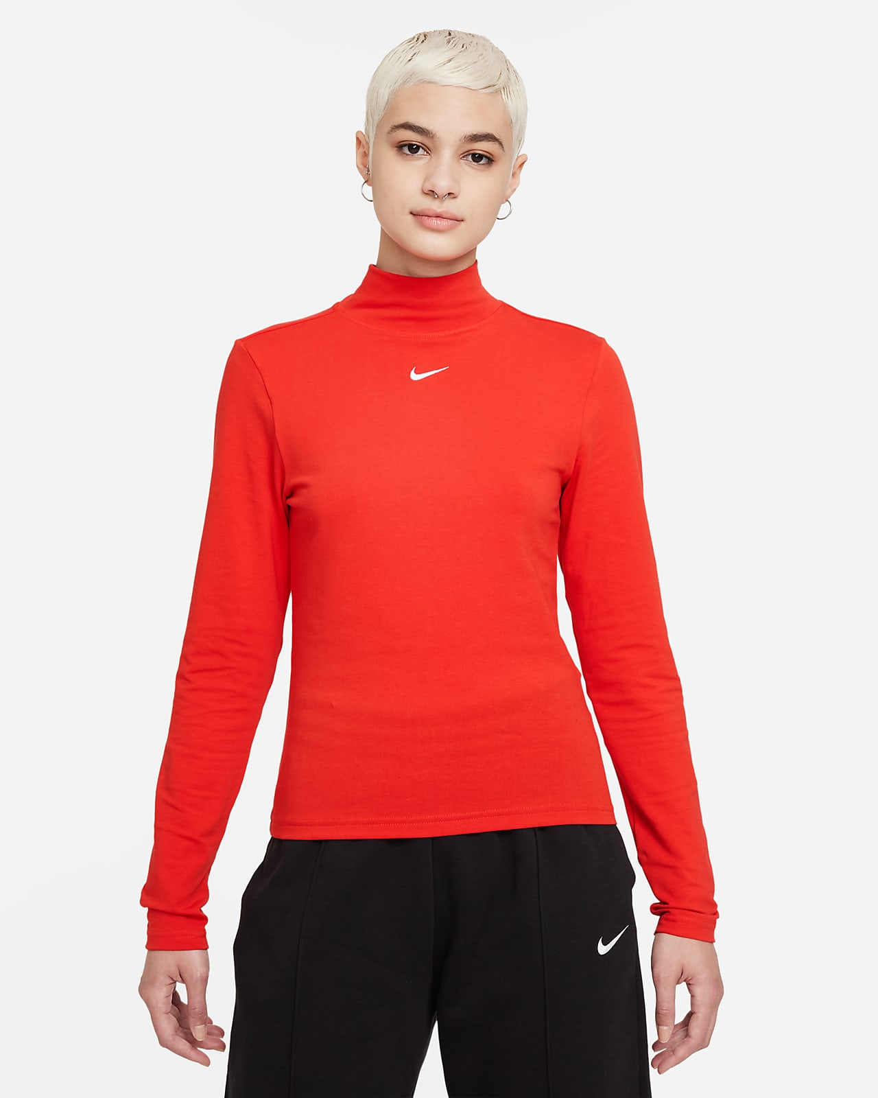 Nike Sportswear Collection Essentials Women's Long-Sleeve Mock Top - Red