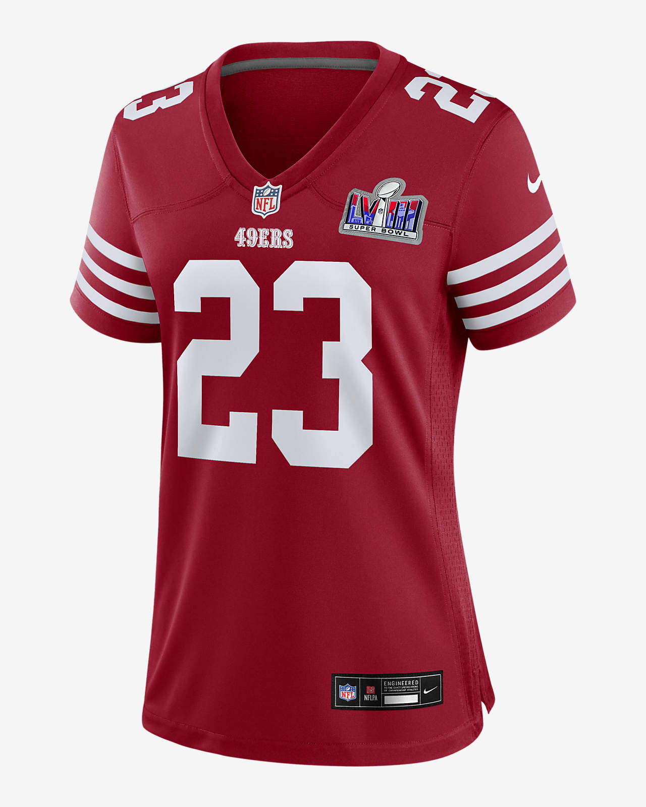 Christian McCaffrey San Francisco 49ers Super Bowl LVIII Women's Nike NFL  Game Jersey.