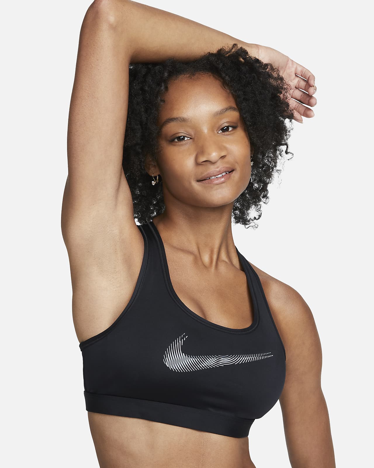 Damski stanik sportowy z wkładkami i grafiką Nike Swoosh Medium Support
