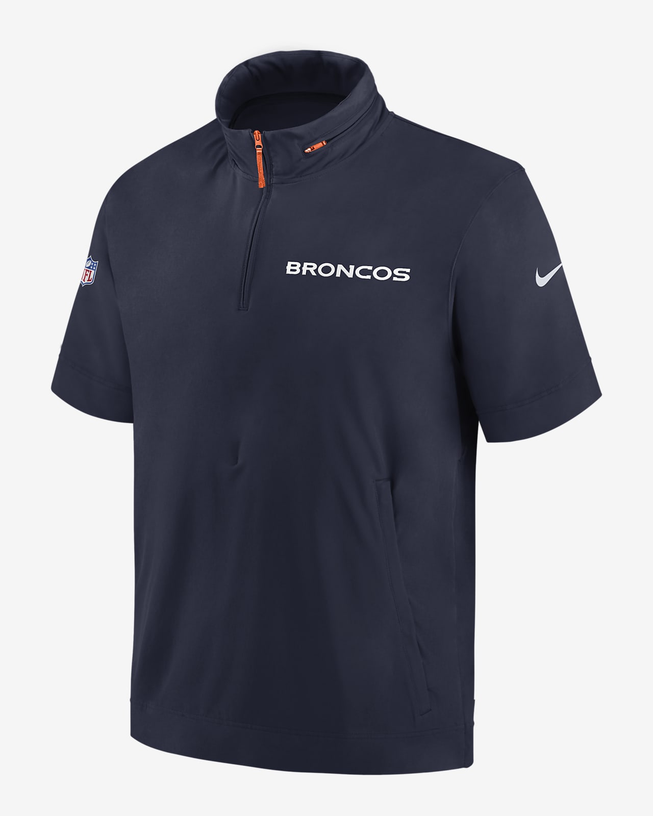 Denver Broncos Sideline Coach Men's Nike NFL 1/2-Zip Short-Sleeve Hooded Jacket