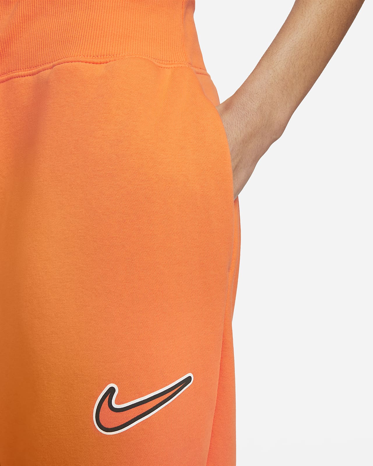 Nike women's sportswear neon deals swoosh fleece pants orange