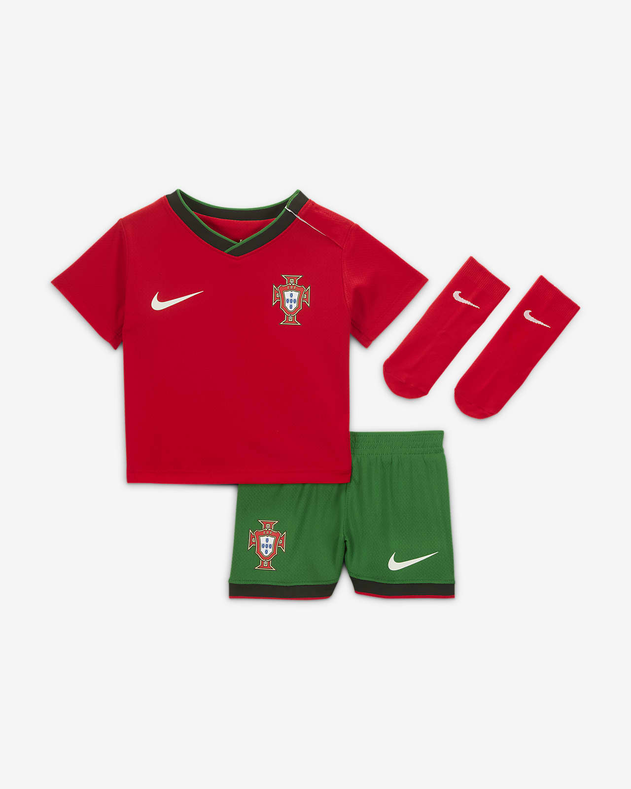 Conjunto de três peças de futebol de réplica Nike do equipamento principal Stadium Portugal 2024 para bebé