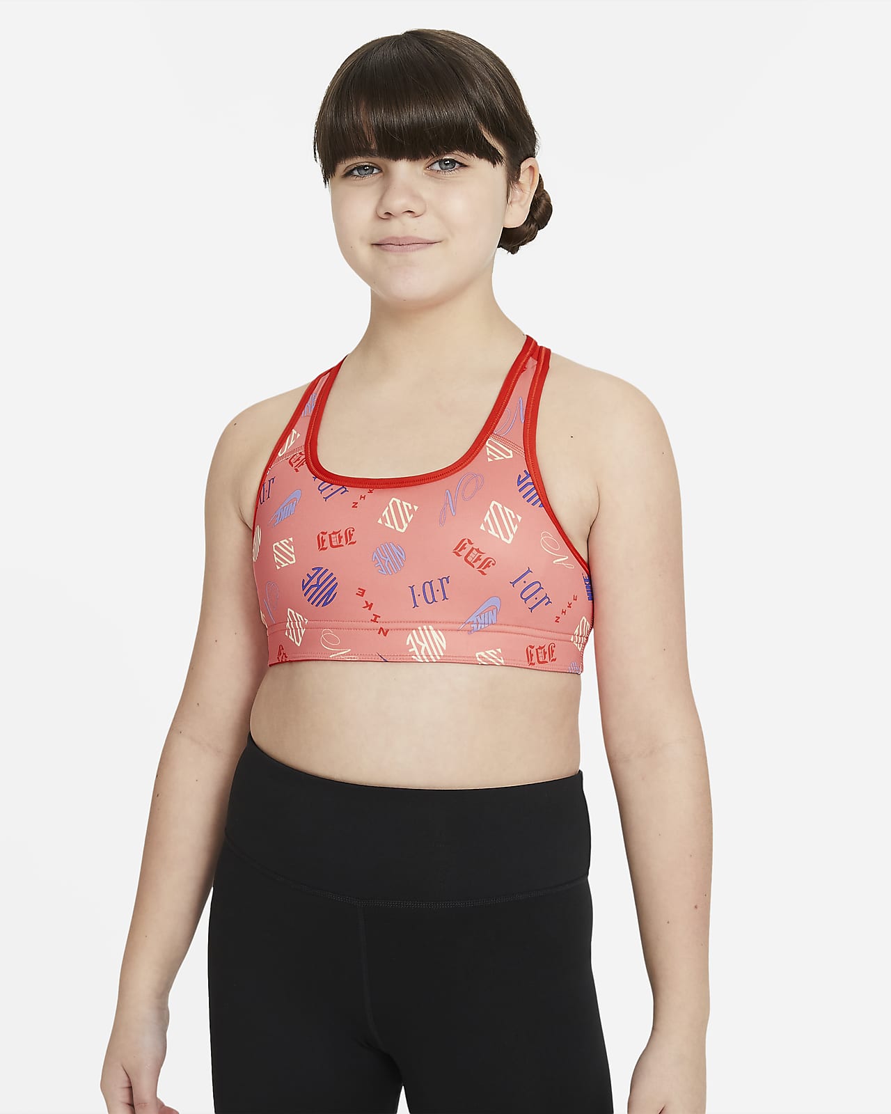Nike Dri-FIT Swoosh Big Kids' (Girls') Printed Reversible Sports Bra (Extended Size)