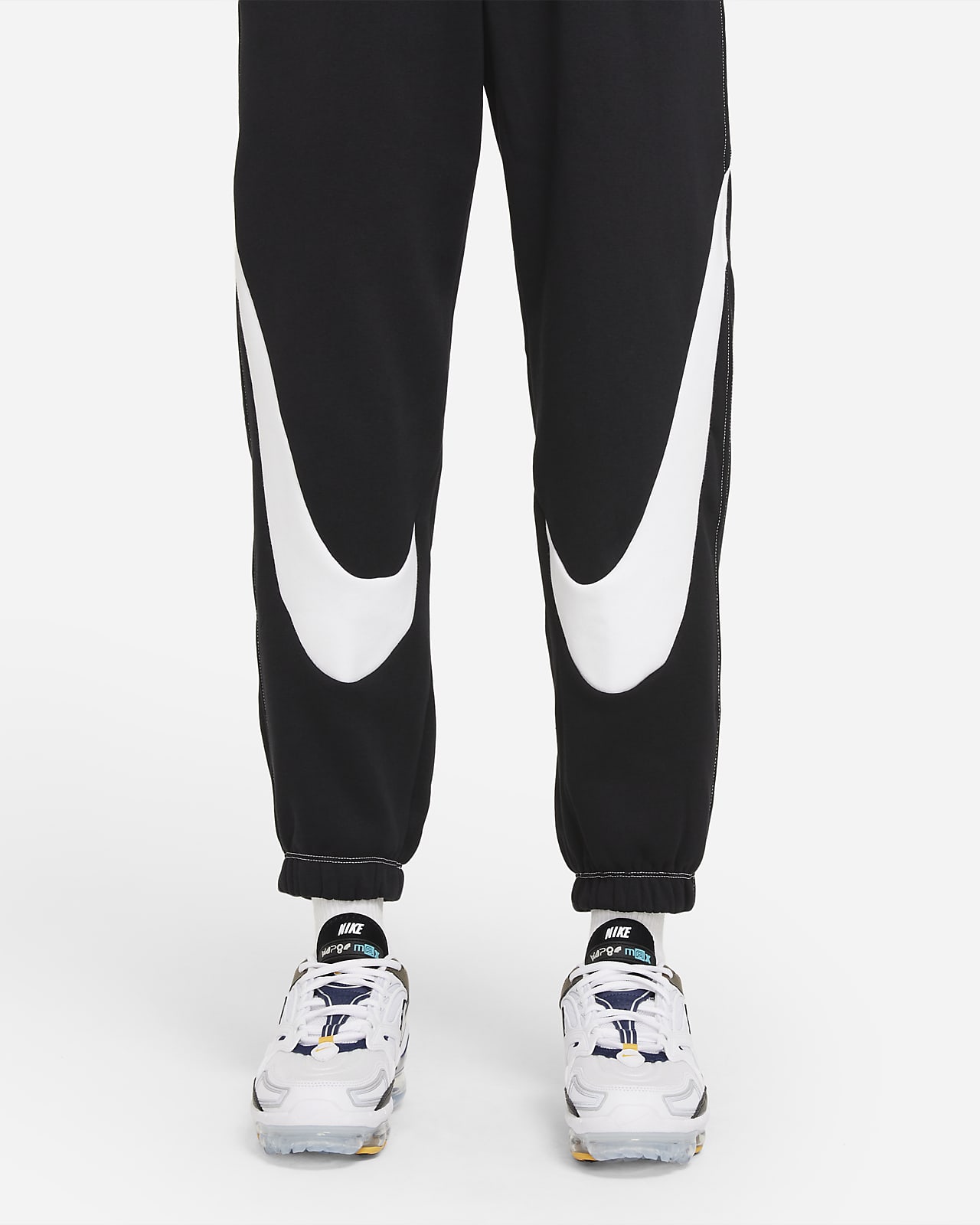 white nike swoosh joggers