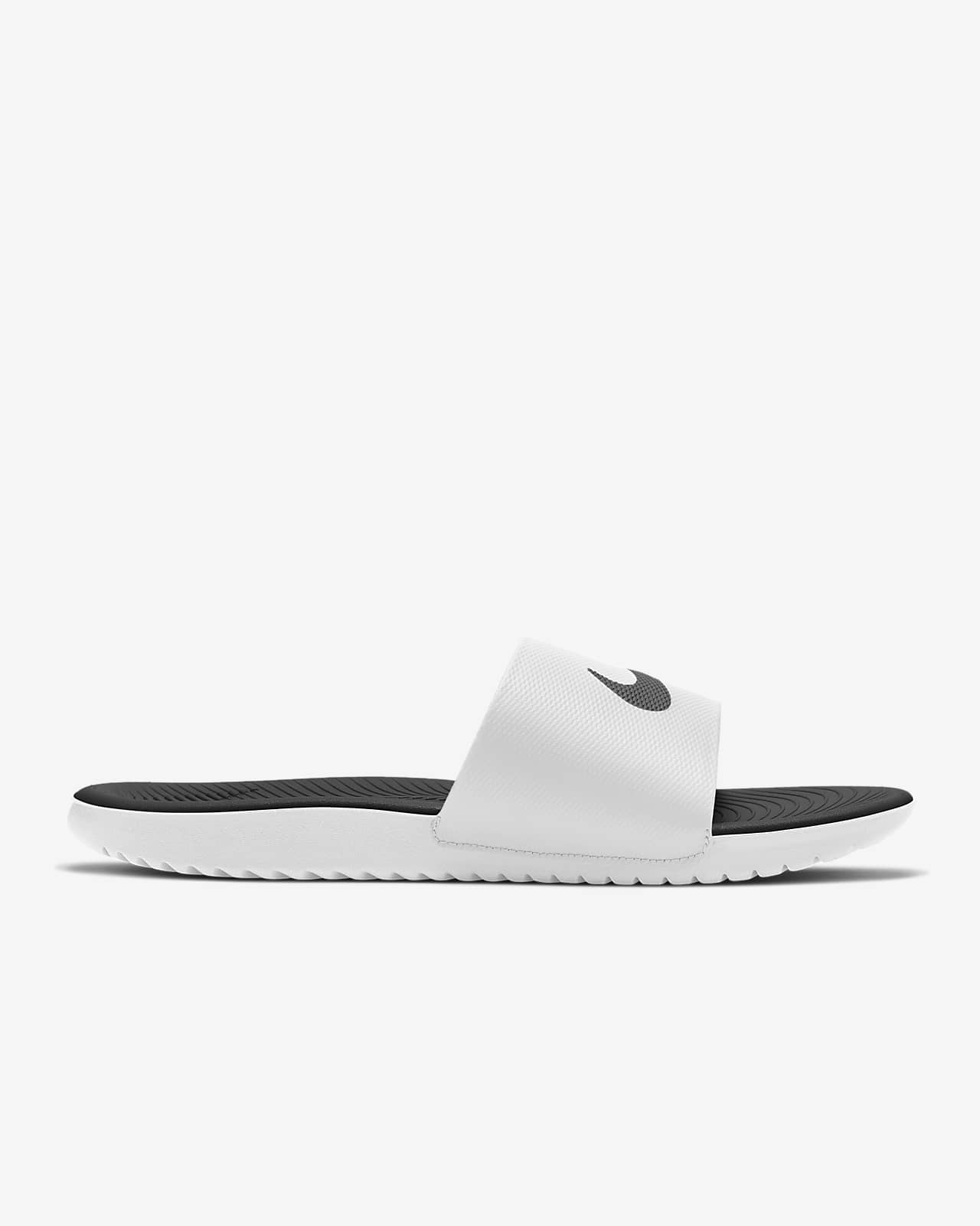 mens black and white nike slides