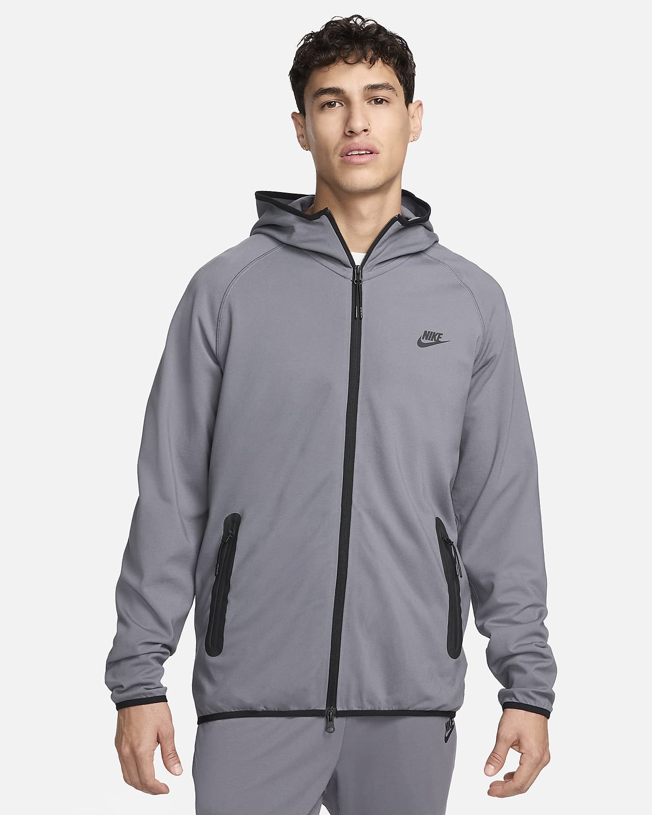 Nike Men's Tech Lightweight Knit Full-Zip Hoodie in Grey, Size: Medium | FD4501-003