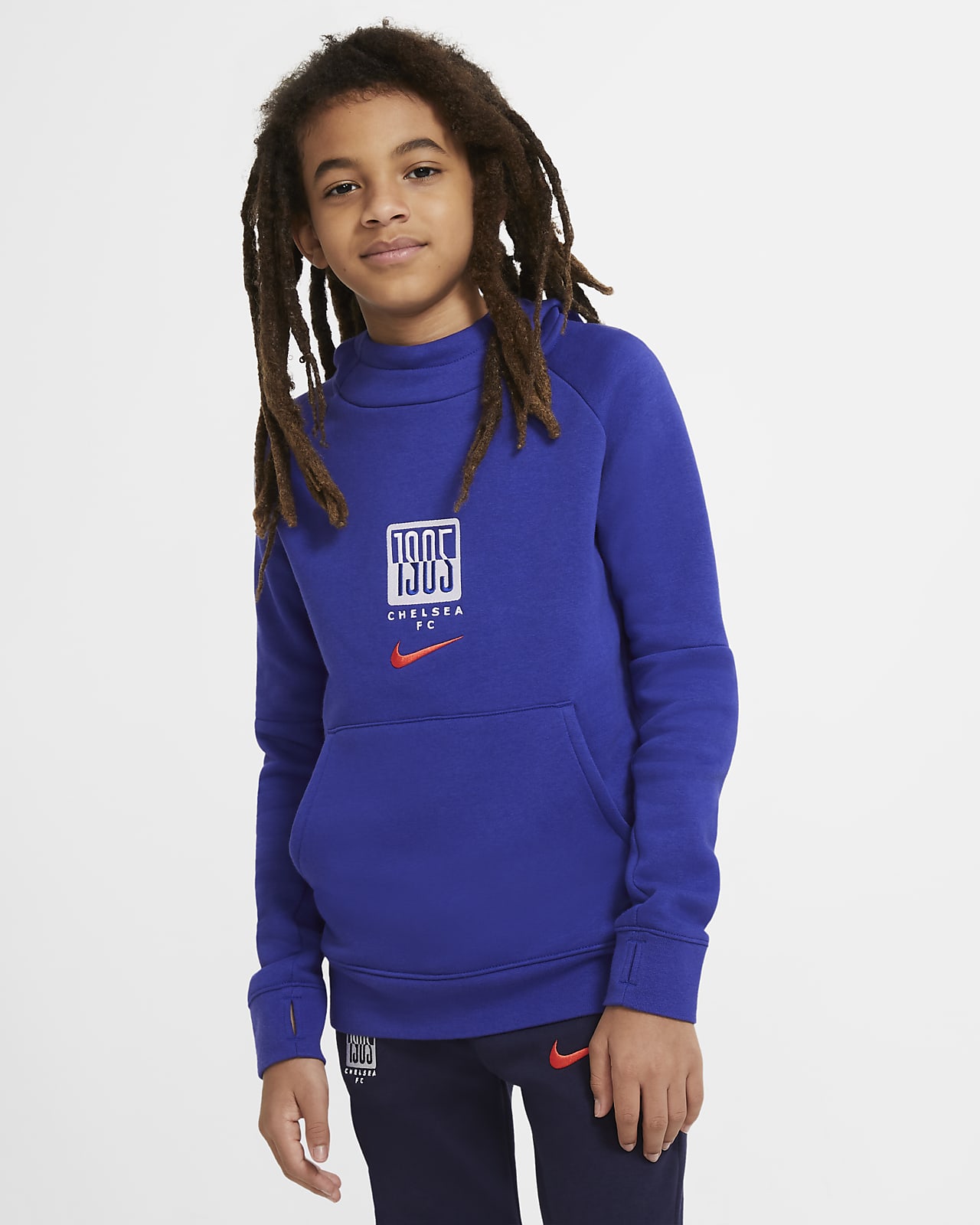 Chelsea FC Tech Fleece fotballhettejakke til store barn Chelsea FC Tech Fleece fotballhettejakke til store barn
