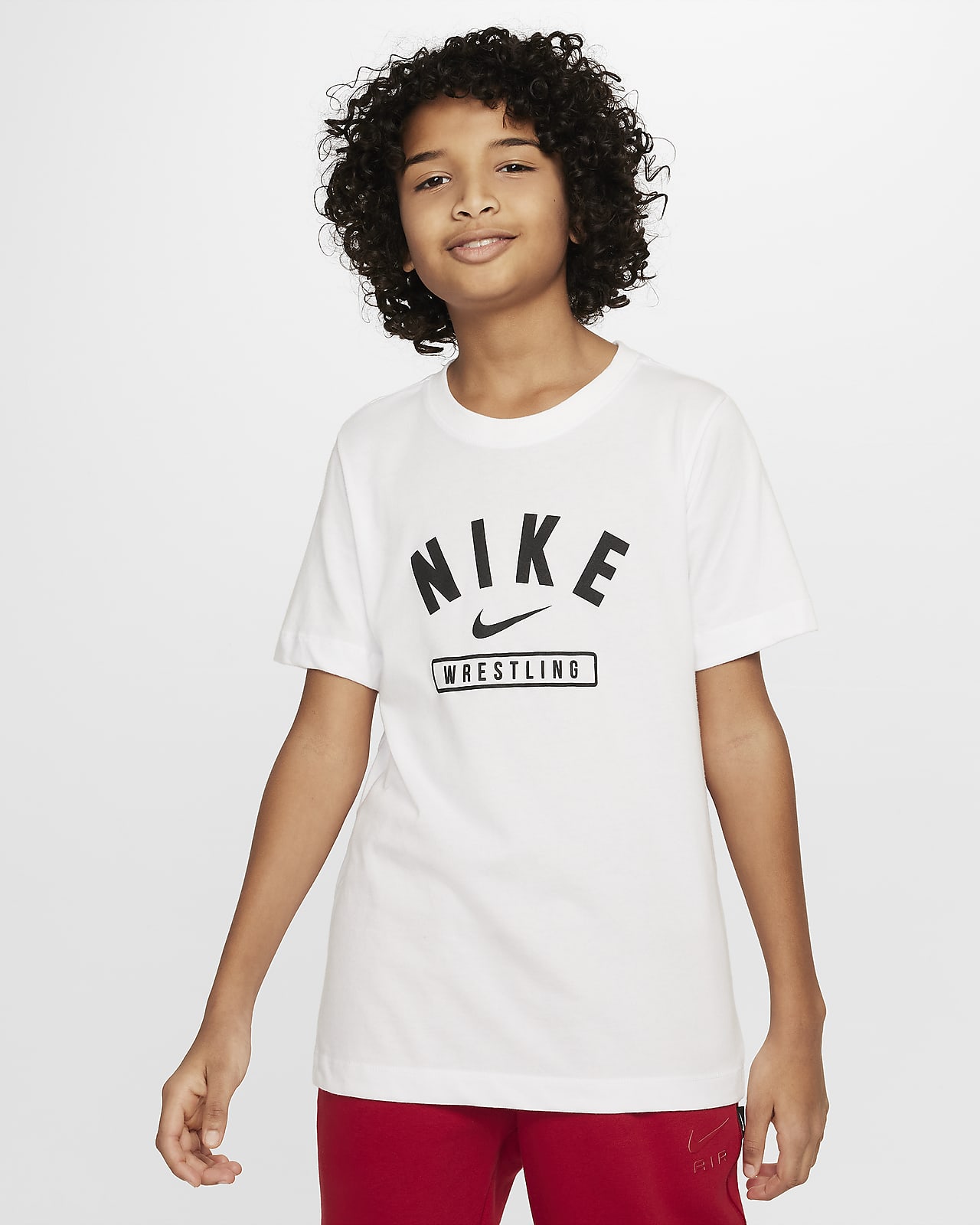 Nike Big Kids' Wrestling T-Shirt in White, Size: XL | APS383NKWR-100