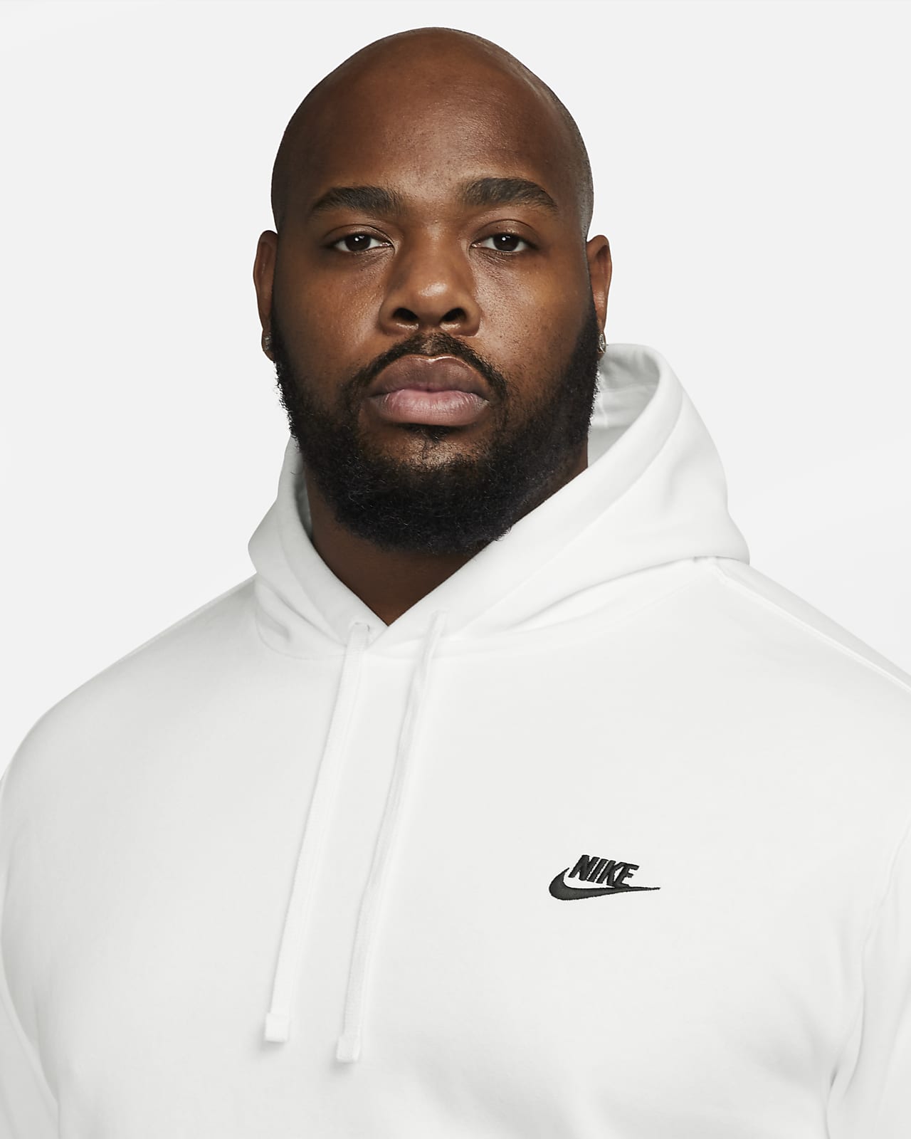 Men's Nike White/Black Sportswear Club Fleece Pullover Hoodie (BV2654 100)  - M 