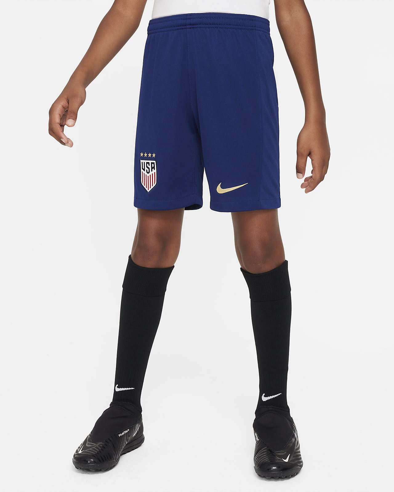 U.S. 2022/23 Stadium Home Big Kids' Nike Dri-FIT Soccer Shorts.