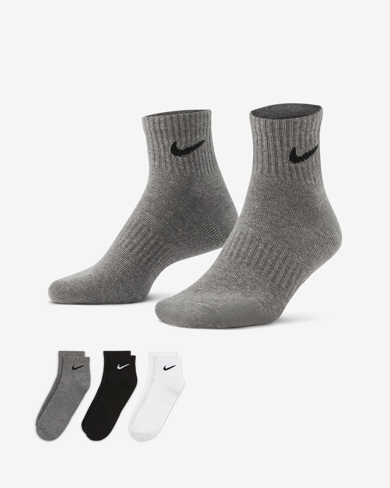 White Womens Medium Everyday Cushion Quarter Socks 3 Pairs, Nike