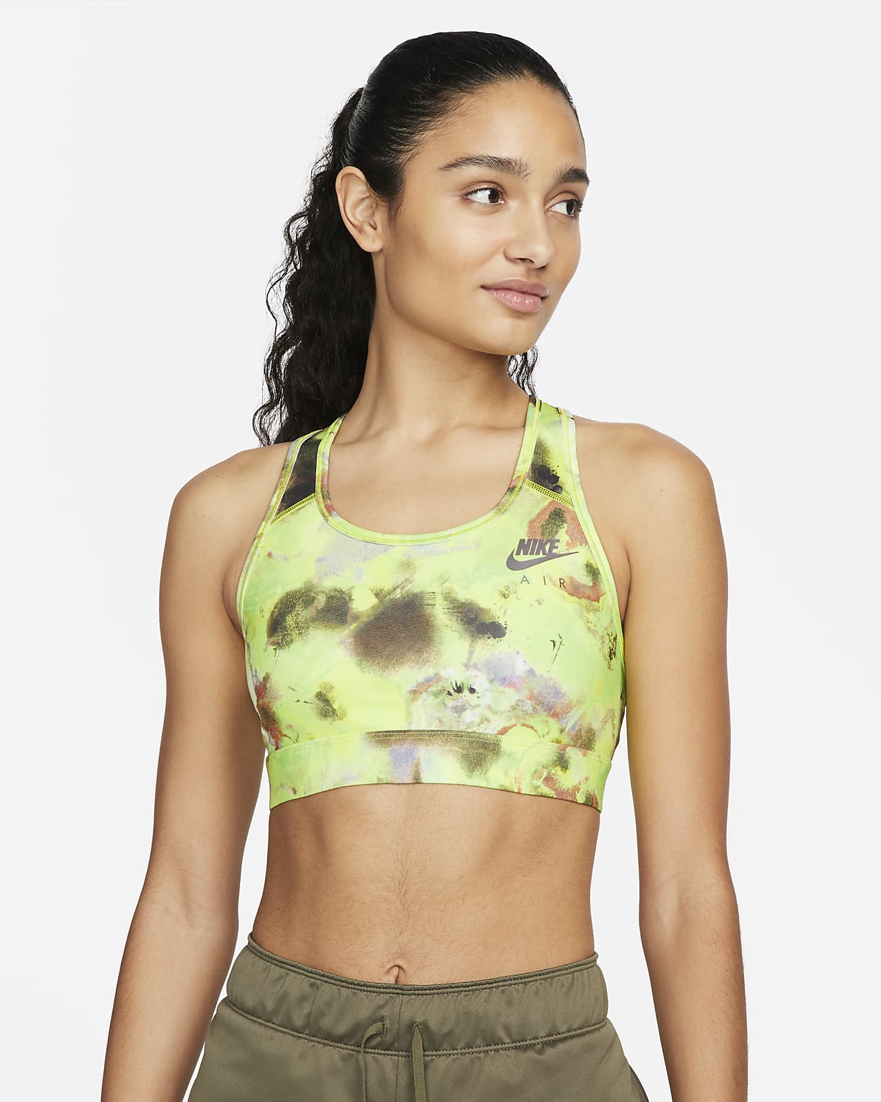 Nike Air Dri-FIT Swoosh Sujetador deportivo de sujeción media sin  almohadilla con estampado - Mujer. Nike ES