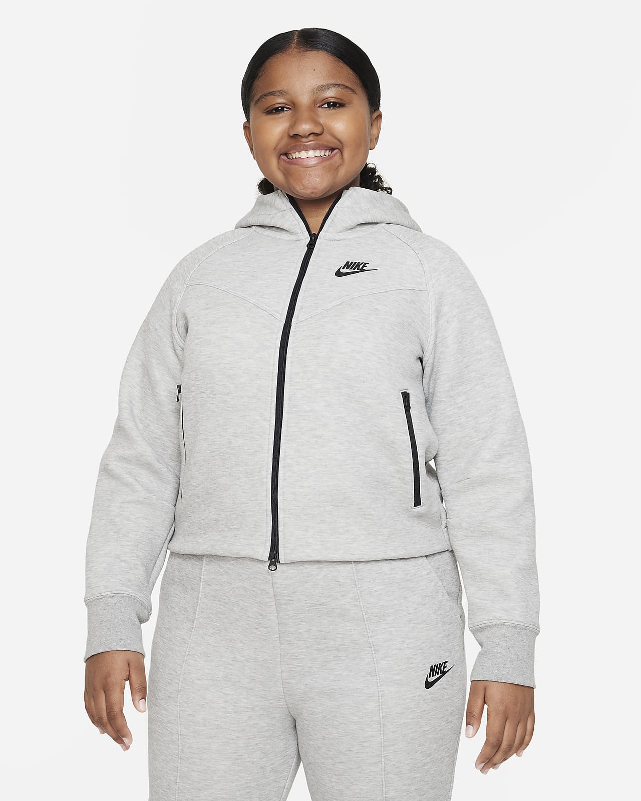Nike Sportswear Tech Fleece-hættetrøje med lynlås i fuld længde (udvidet størrelse) til større børn (piger)