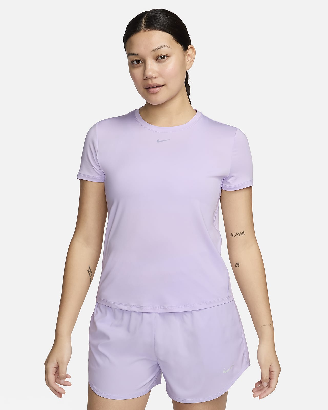 Elegant Fashion Women' Light Purple Short Sleeve O-Neck Woven