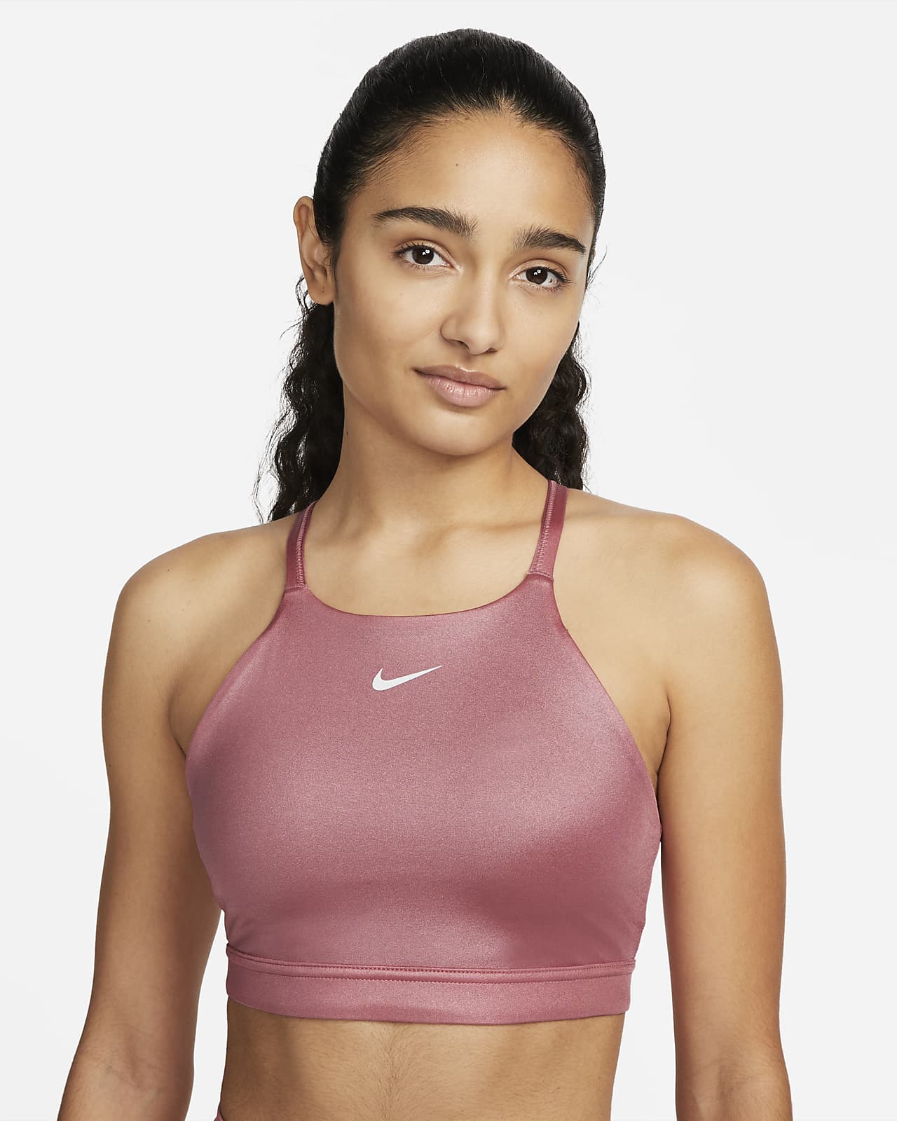 Nike Indy Shine Sport-BH mit leichtem Halt, zweiteiligem Polster und hohem Ausschnitt für Damen