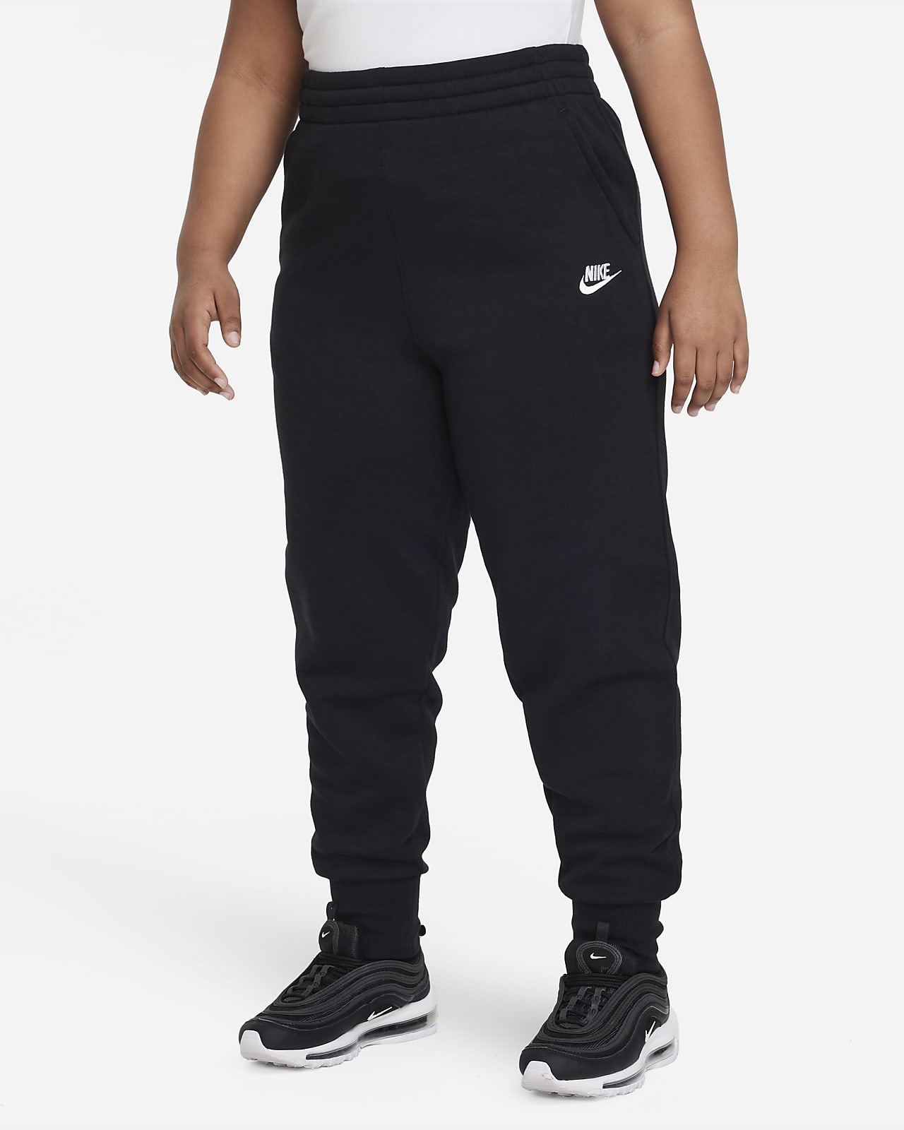Byxor med insydd passform och hög midja Nike Sportswear Club Fleece för ungdom (tjejer) (utökade storlekar)