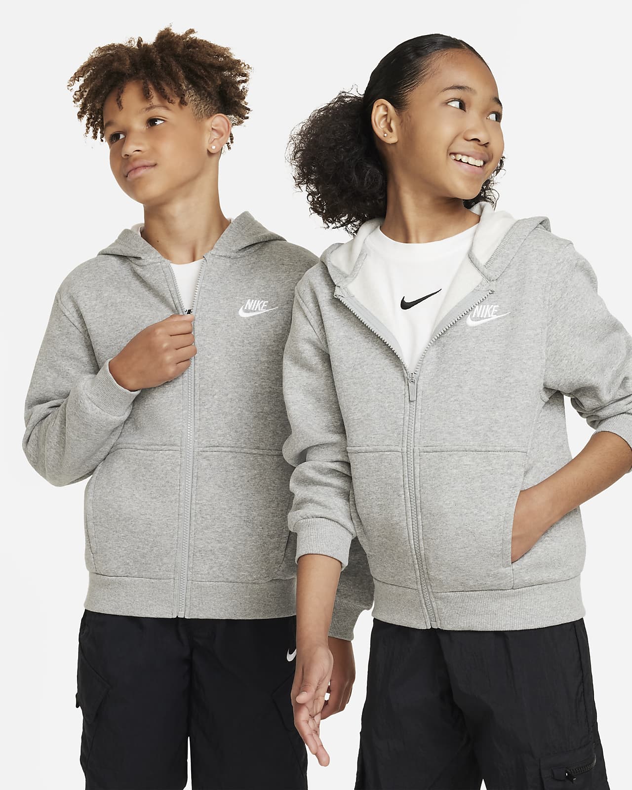 Nike Sportswear Club Fleece-hættetrøje med fuld lynlås til større børn