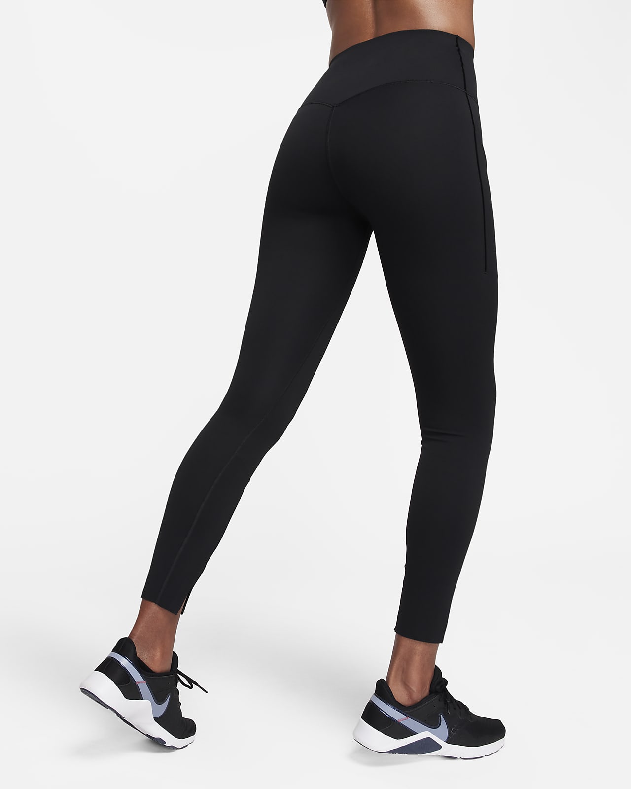 Nike Universa közepes tartást adó, magas derekú, teljes hosszúságú  cipzáros, zsebes női leggings