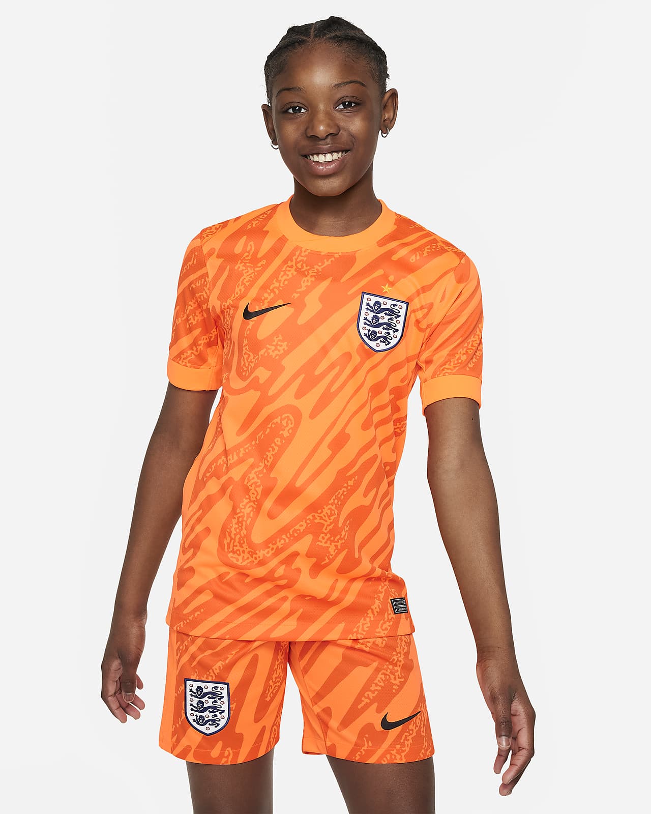 Replika brankářského fotbalového dresu Nike Dri-FIT Replica Anglie 2024/25 Stadium (mužský tým) s krátkým rukávem pro větší děti