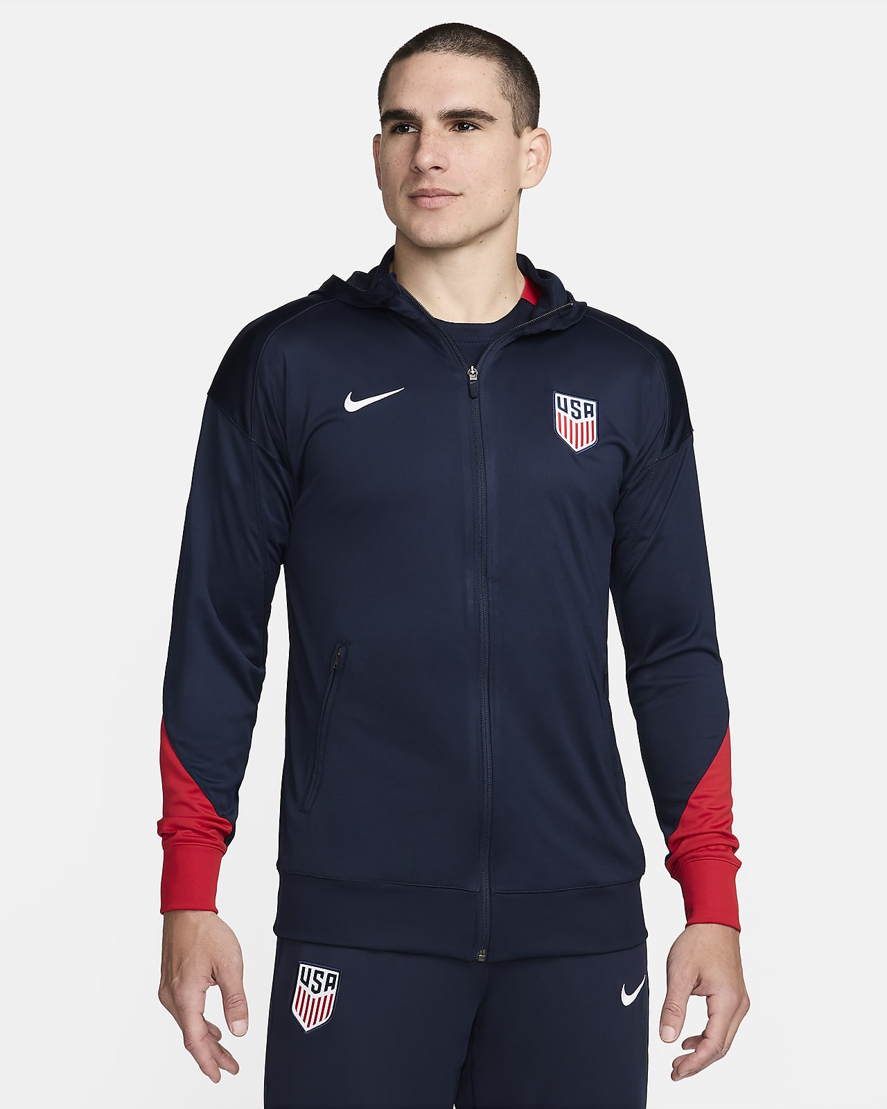 Chamarra de entrenamiento fútbol Nike Dri-FIT con gorro para hombre de la selección nacional de fútbol masculino de Estados Unidos Strike