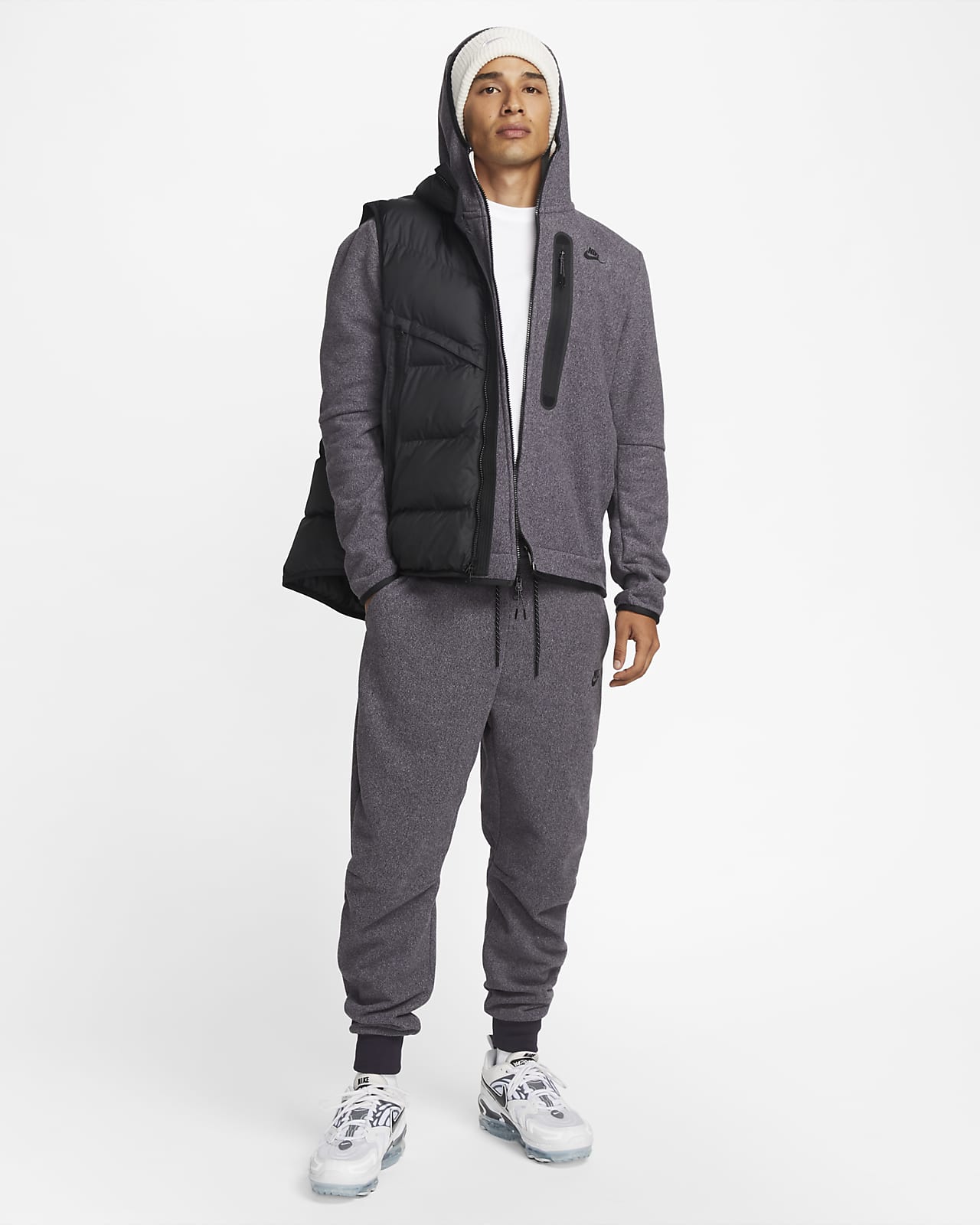 nike tech suit black and grey
