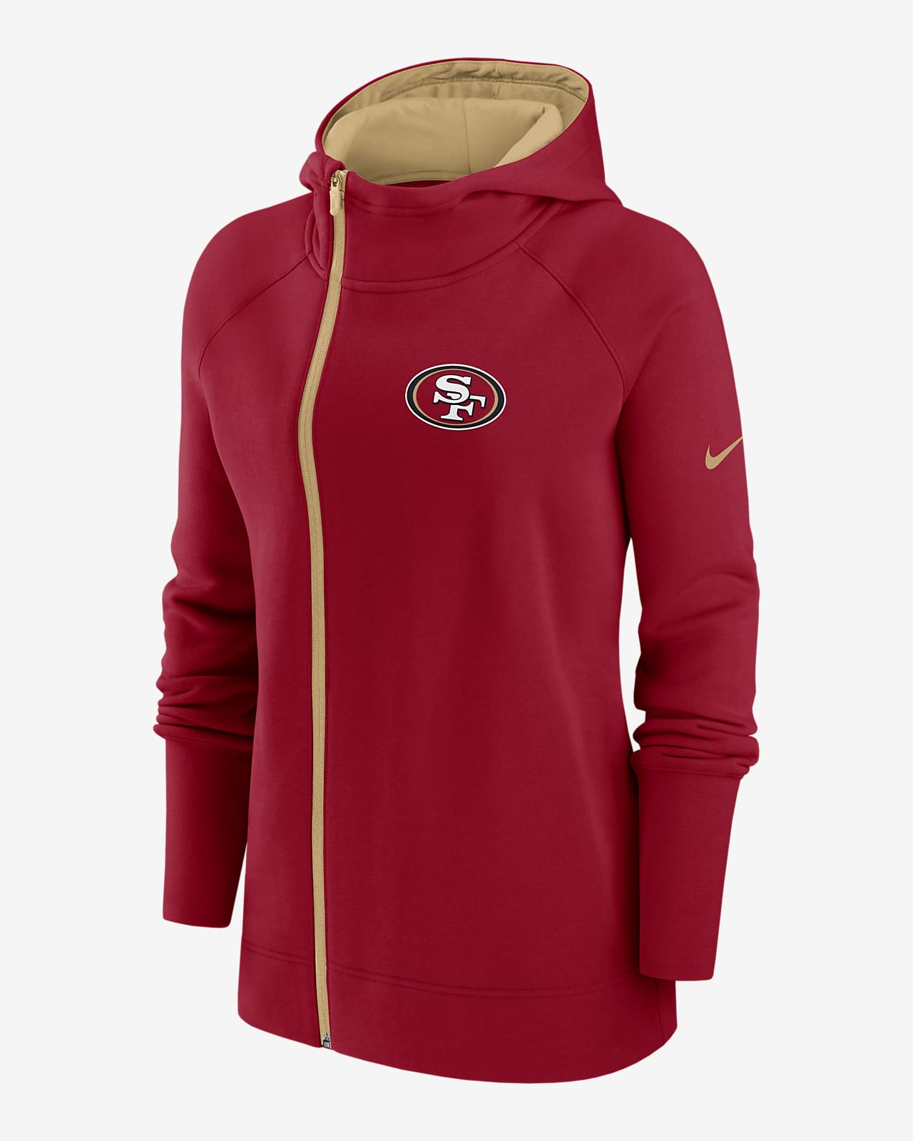 Women's Nike Scarlet San Francisco 49ers Asymmetrical Raglan Full-Zip Hoodie Size: Medium