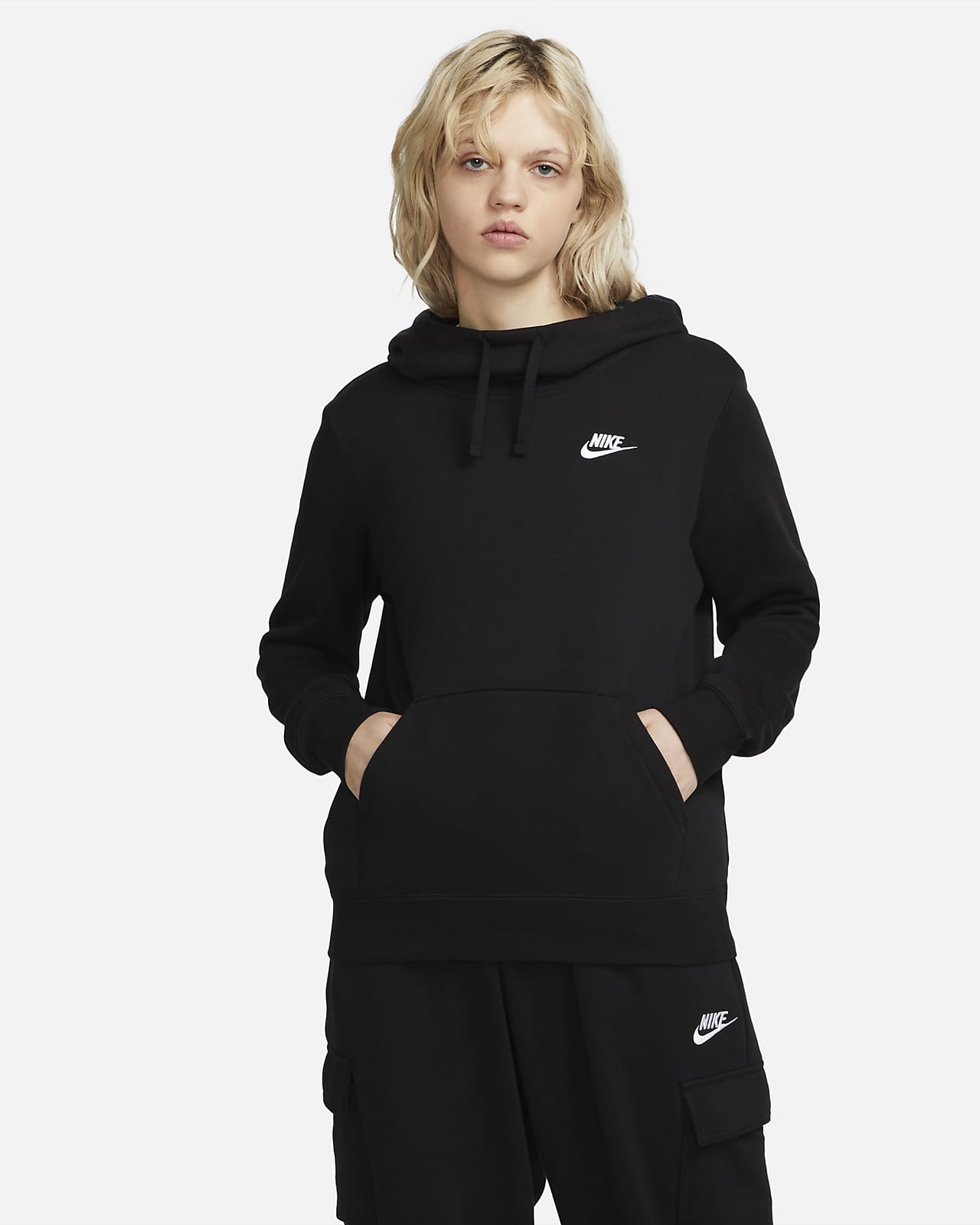 Sudadera con gorro de tejido Fleece y cuello en embudo para mujer Nike Sportswear Club Fleece
