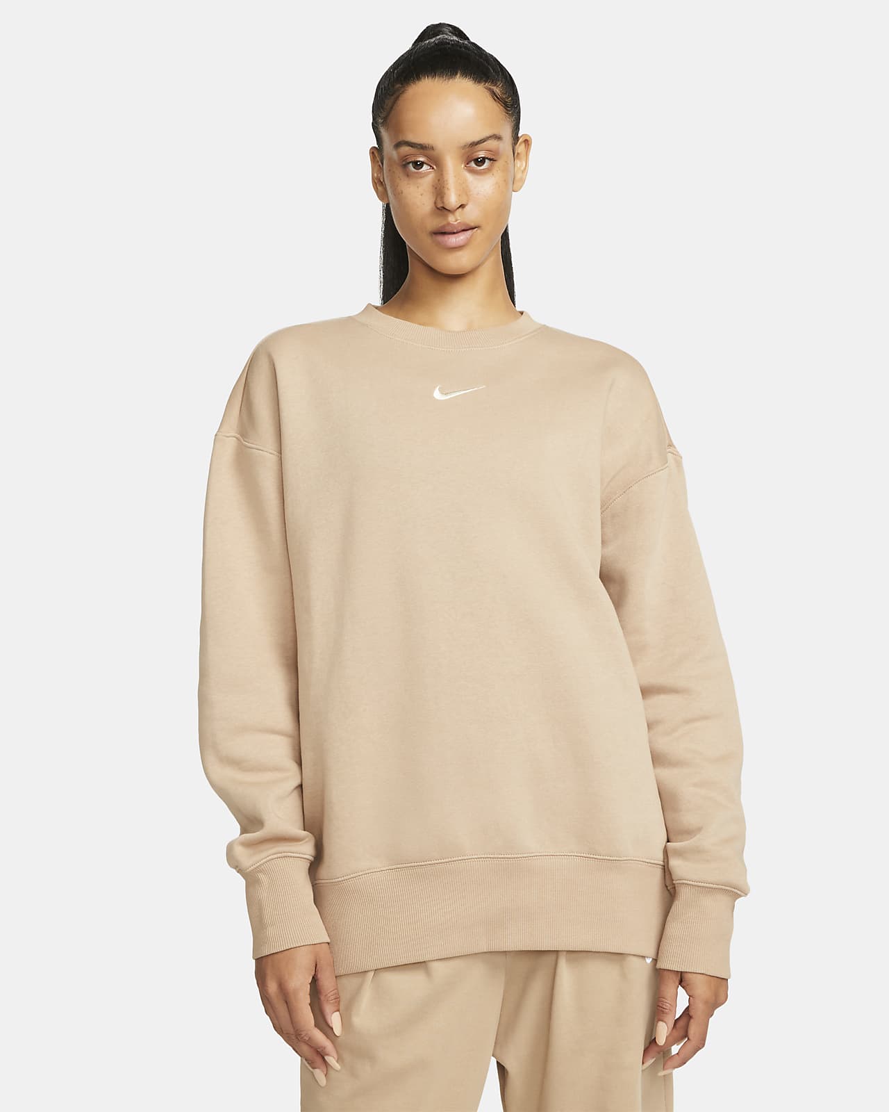 Overdimensioneret Nike Sportswear Phoenix Fleece-sweatshirt med rund hals til kvinder