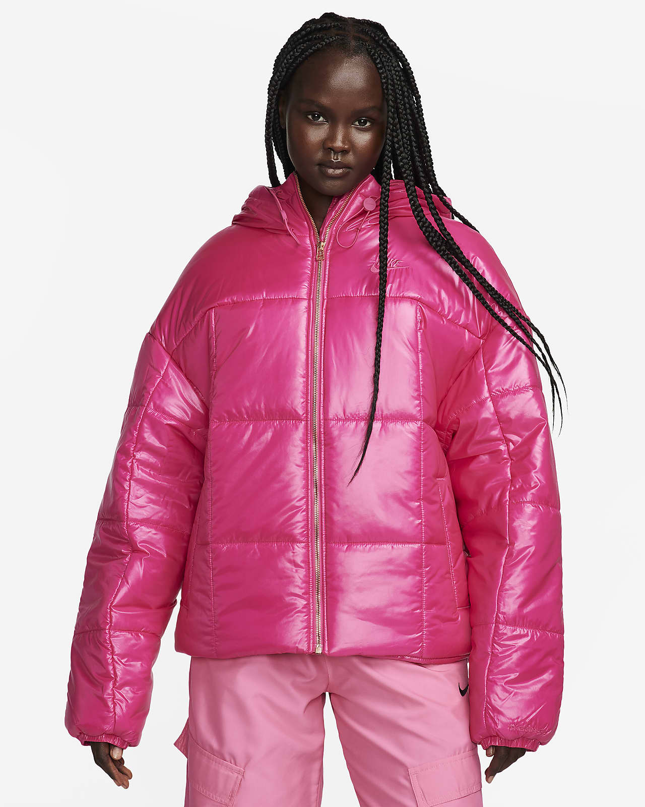 Women's Shiny Poly-Fill Hooded Jacket