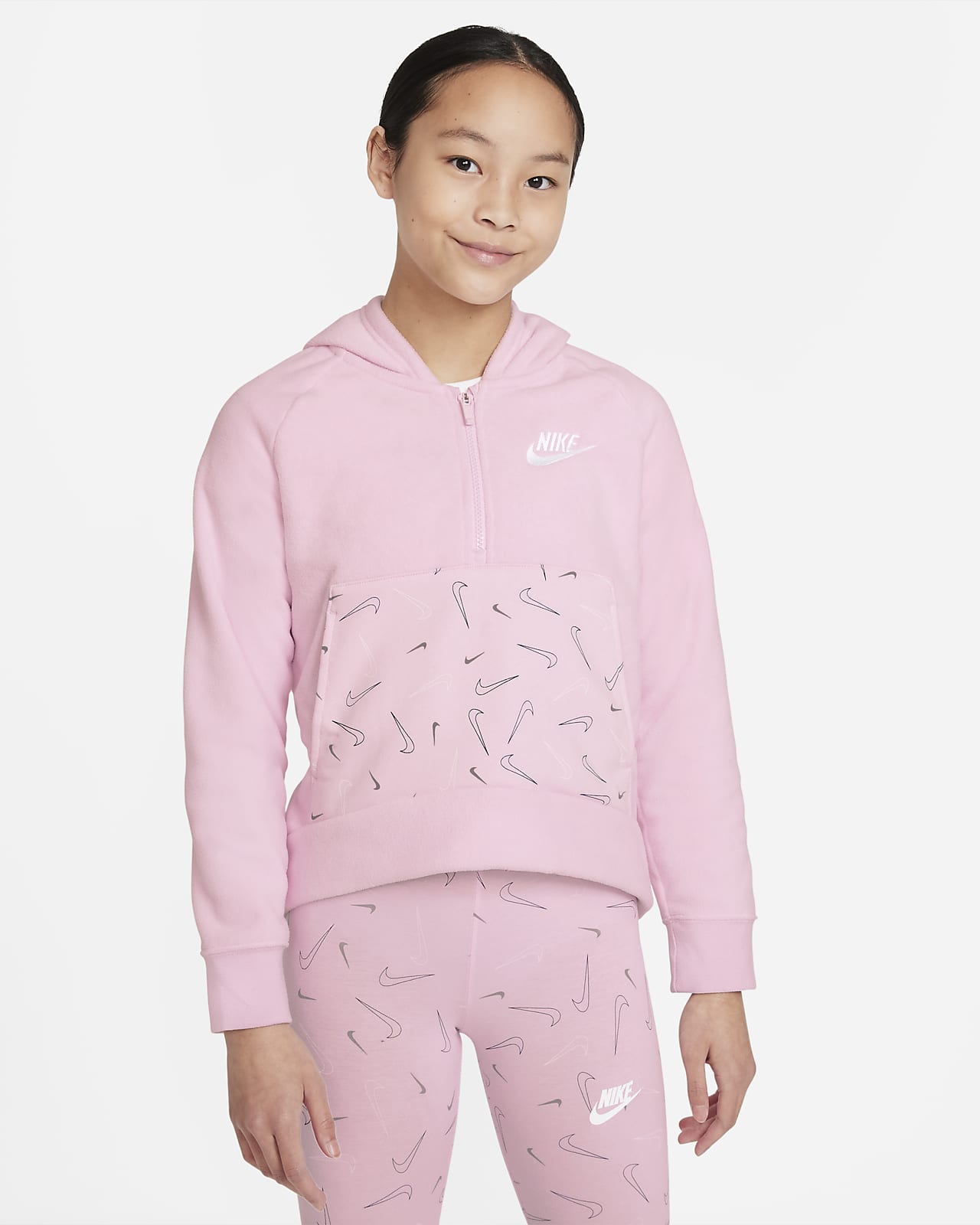 Nike Sportswear Club Big Kids' (Girls') 1/2-Zip Winterized Hoodie. Nike.com