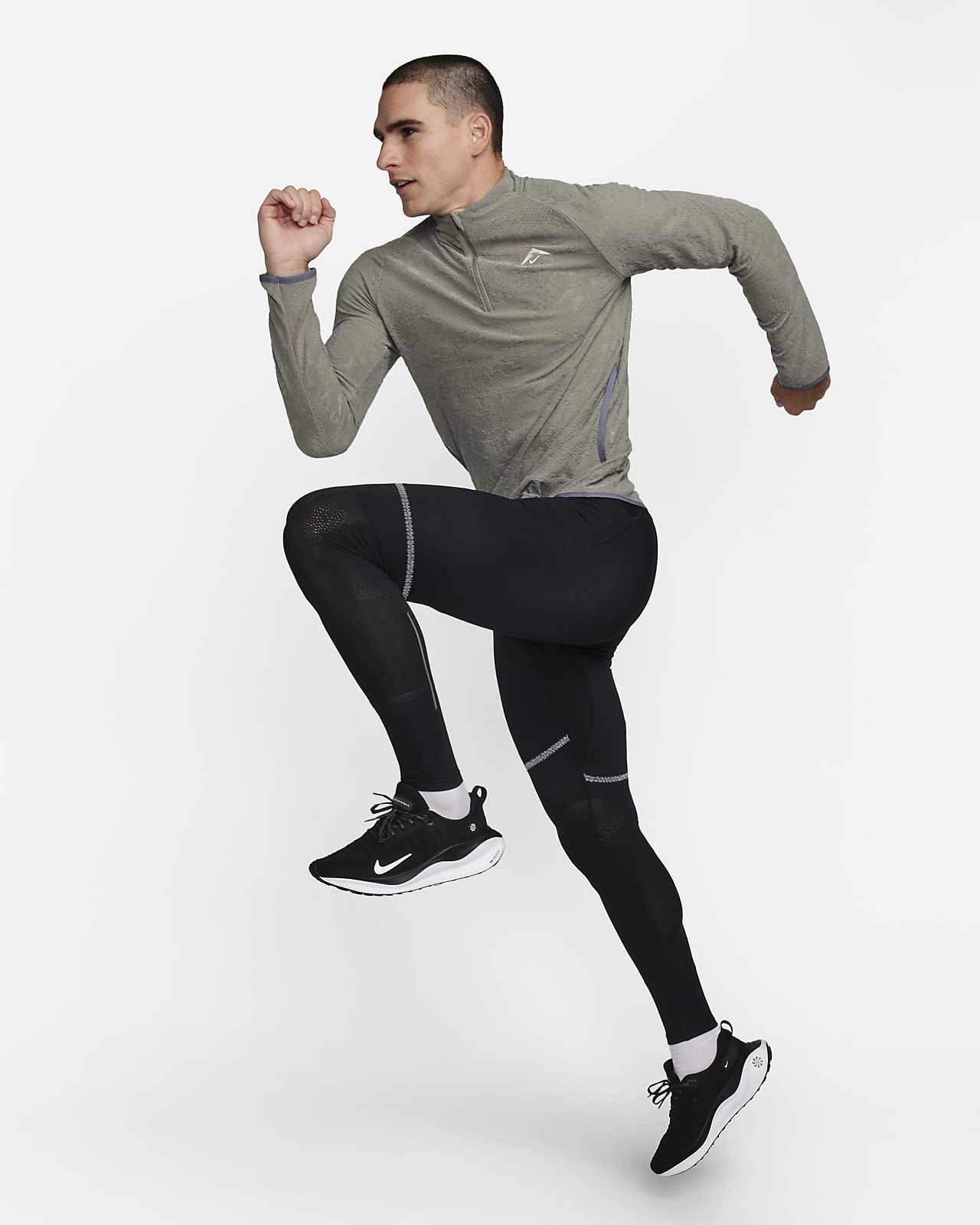 Nike Men Dri Fit Running Tights Black Large Back ZIPPER Compression  405072-010