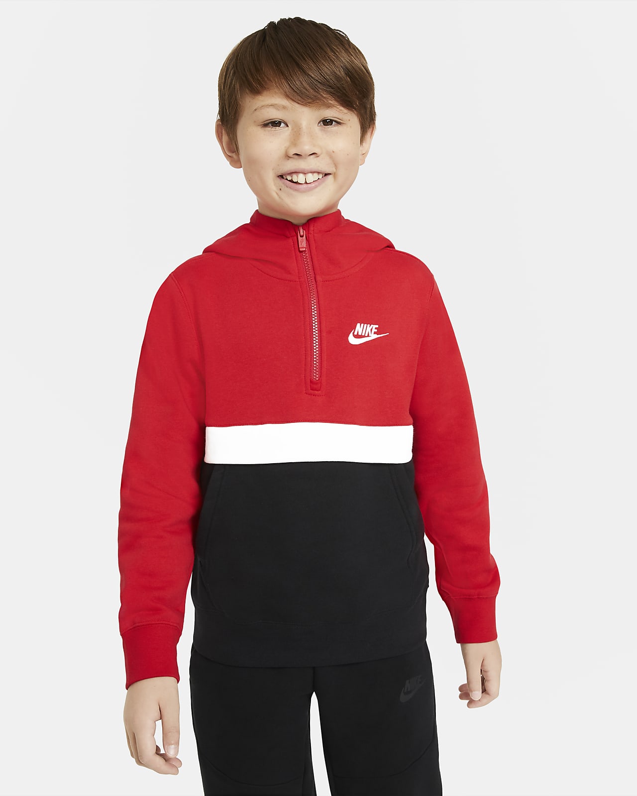 Nike Sportswear Club Big Kids' (Boys') 1/2-Zip Hoodie Çocuk Sweatshirt -  Kırmızı | Sportinn